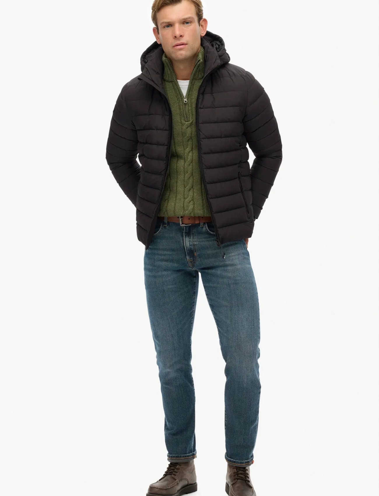 Superdry Hooded Fuji Padded Jacket, S, Black, Jakker > Vatterede Jakker, Herre
