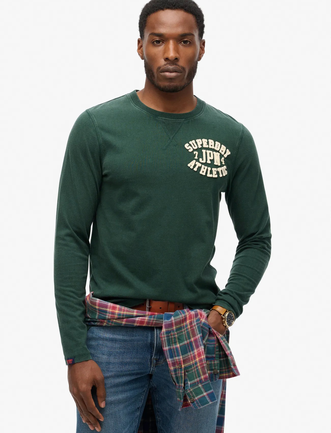 Superdry Vintage Athletic Chest Ls Tee, M, Green, T-Shirts > Langærmede, Herre