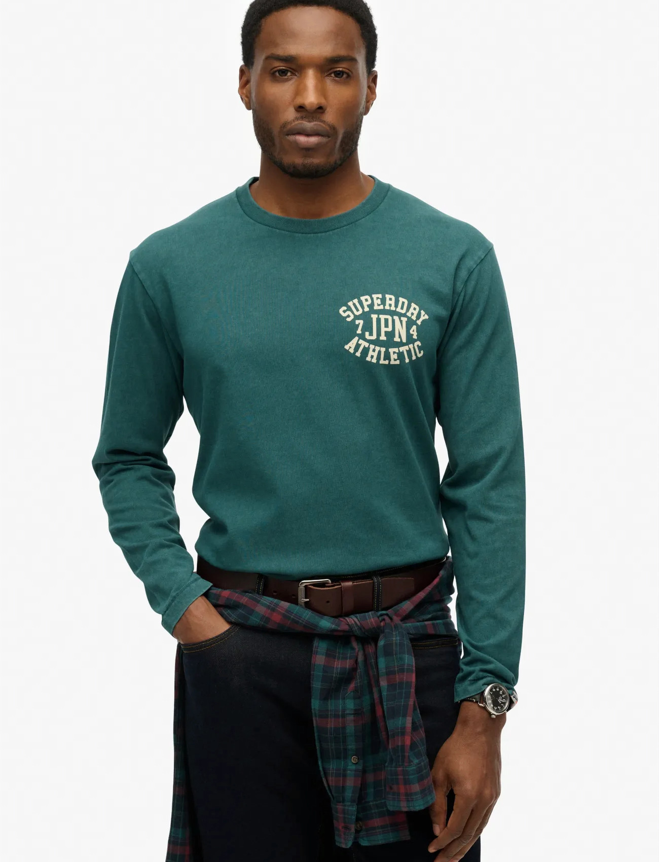 Superdry Athletic Ess Ls Tee, M, Green, T-Shirts > Langærmede, Herre
