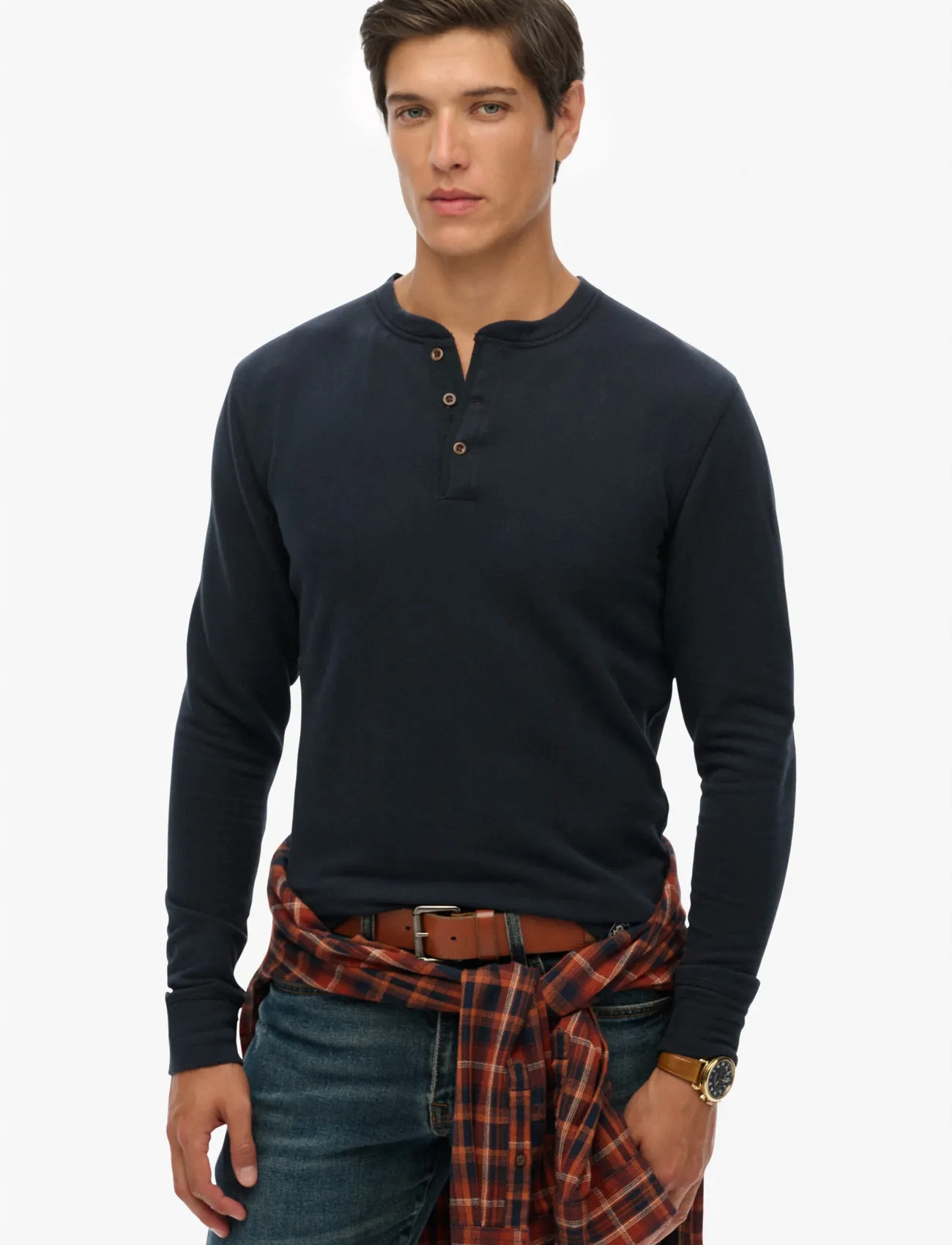 Superdry Merchant Grandad Top, XXL, Navy, T-Shirts > Langærmede, Herre