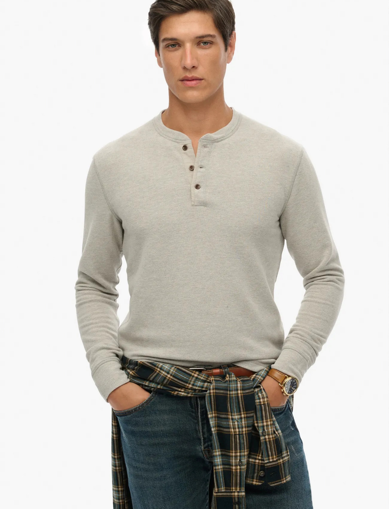 Superdry Merchant Grandad Top, XXL, Grey, T-Shirts > Langærmede, Herre
