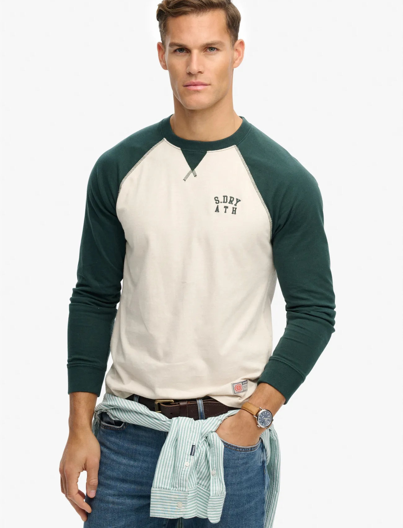 Superdry Vintage Athletic Baseball Top, XXL, Cream, T-Shirts > Langærmede, Herre