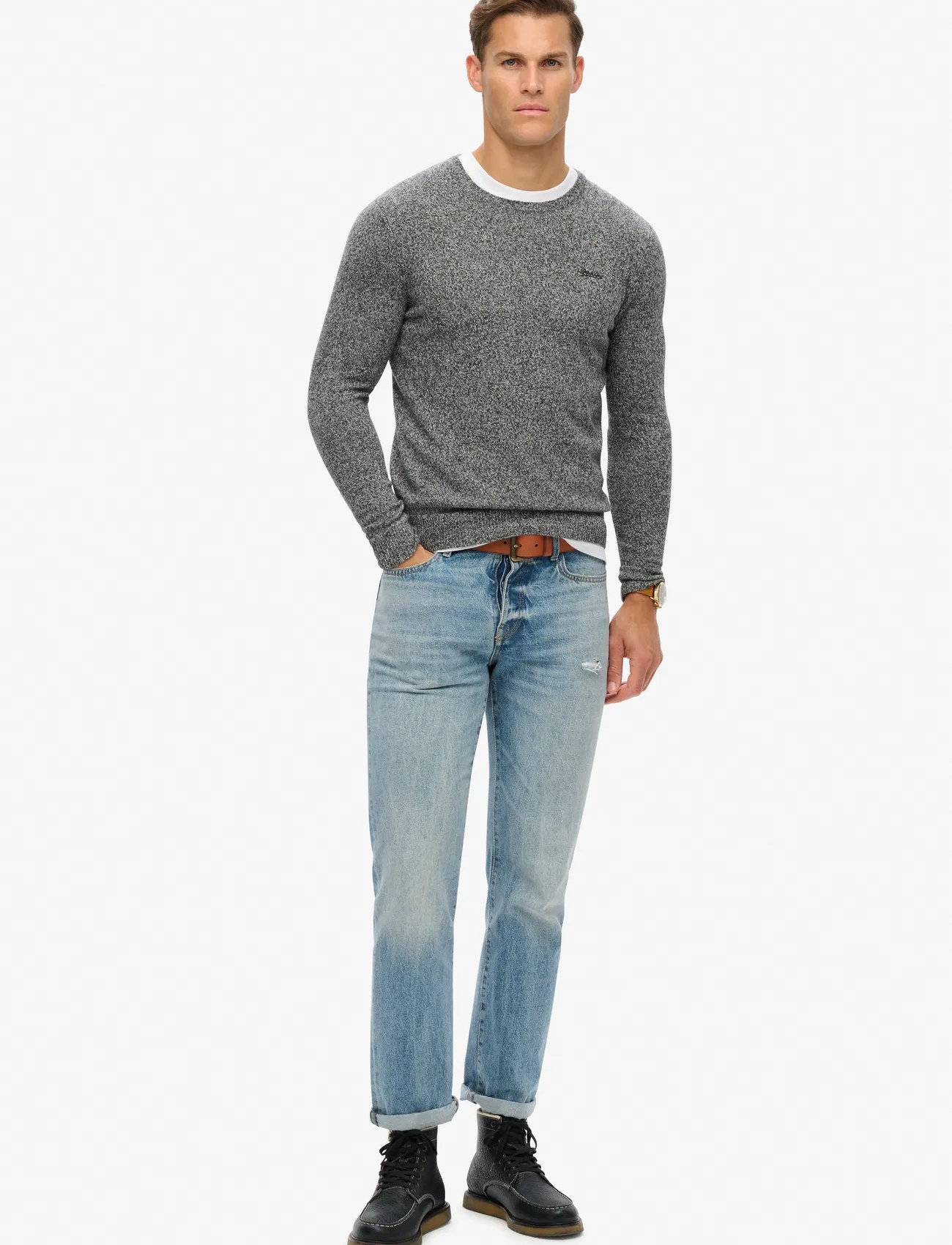 Superdry Essential Slim Fit Crew Jumper, XL, Grey, Strik > Runde Halse, Herre