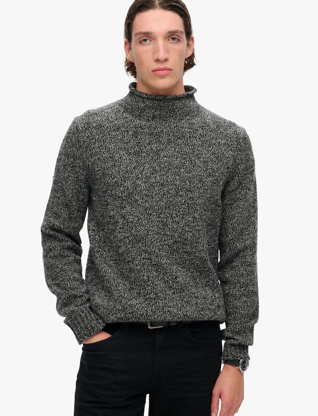 Superdry 90S Roll Neck Jumper, L, Grey, Strik > Rullekraves, Herre