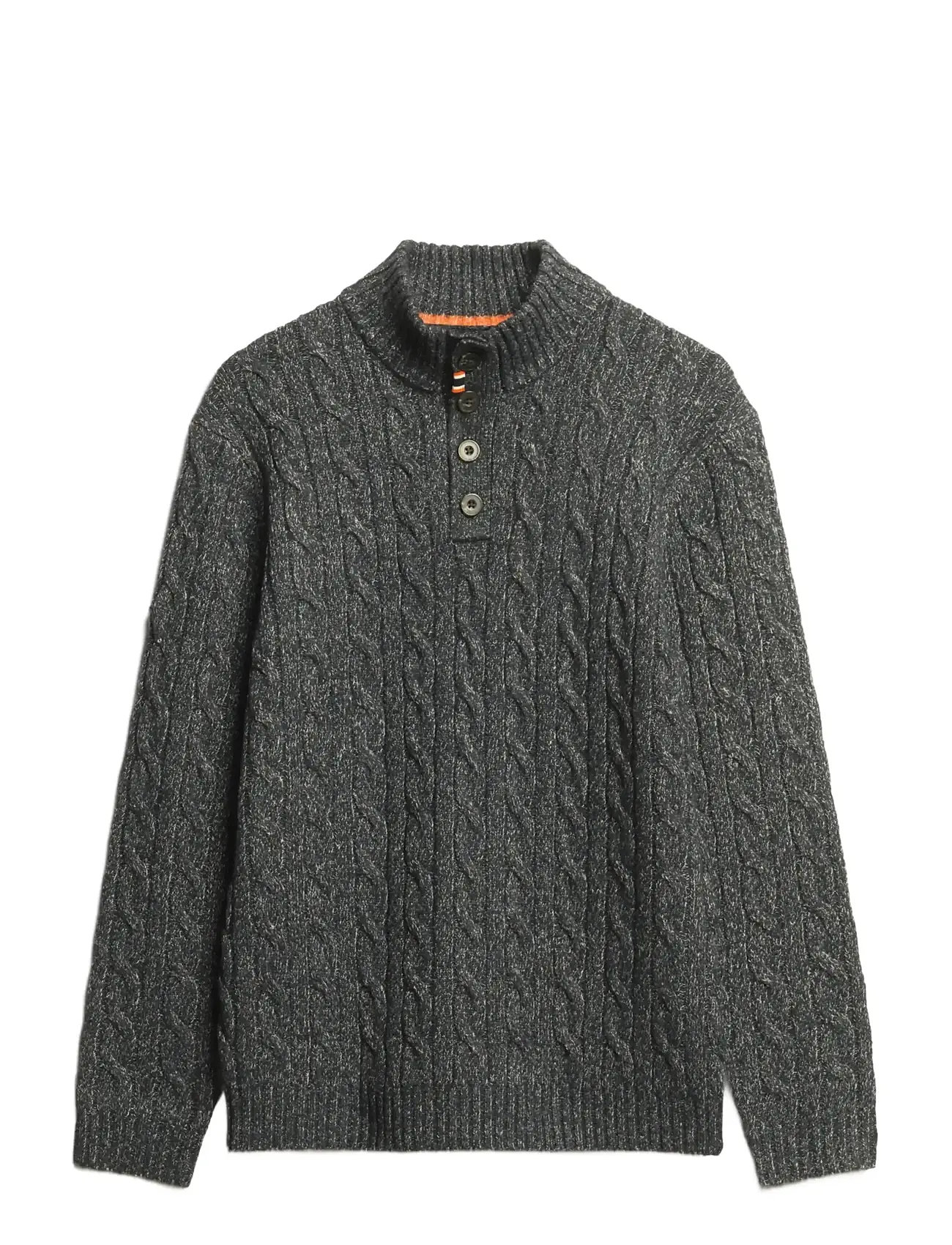 SUPERDRY Cable Button Neck Jumper Grau - L - Herren