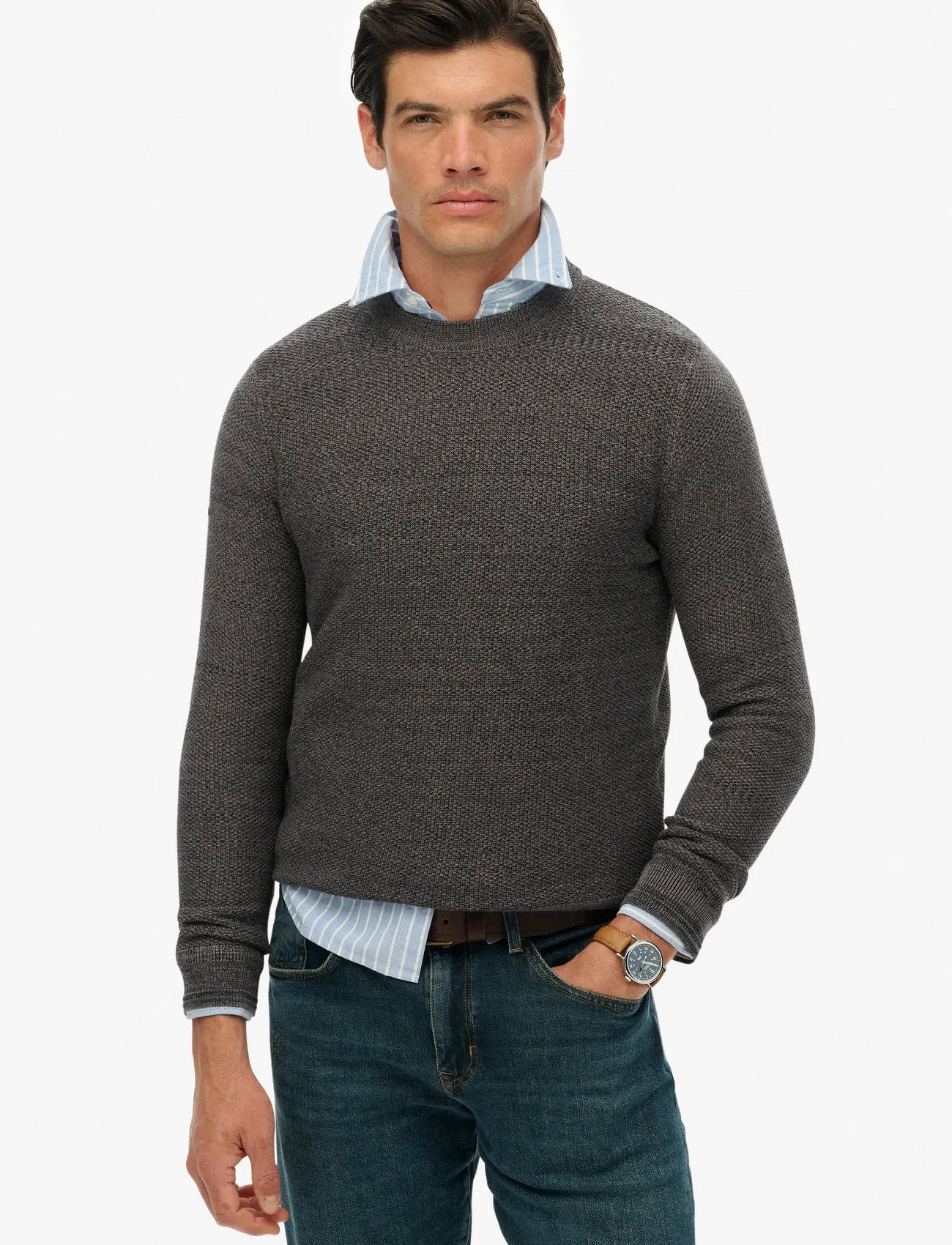 Superdry Lw Cotton Texture Jumper, M, Grey, Strik > Runde Halse, Herre
