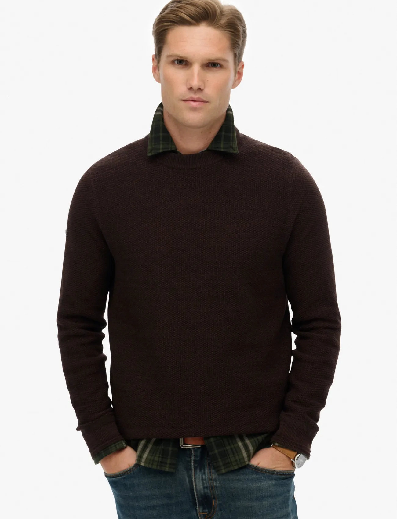Superdry Lw Cotton Texture Jumper, XXL, Brown, Strik > Runde Halse, Herre