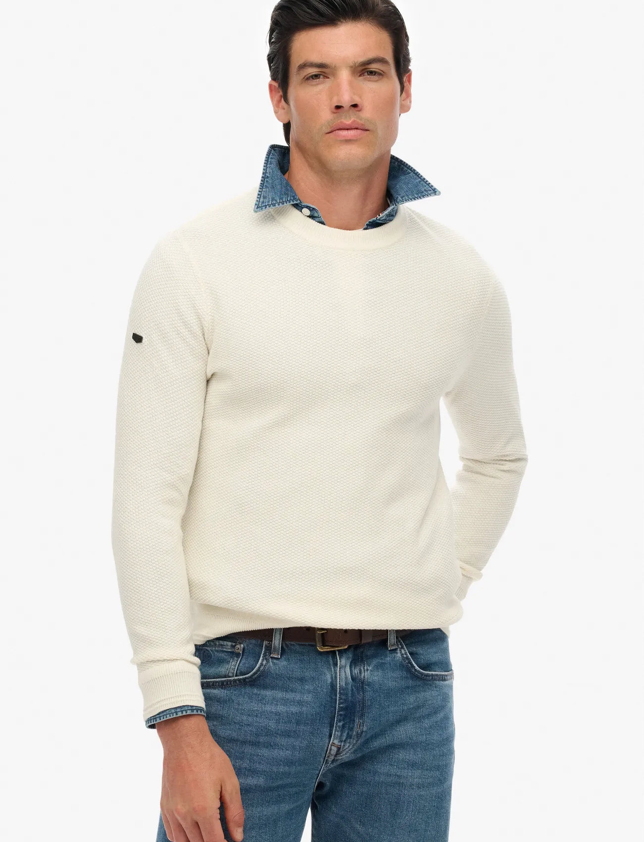 Superdry Lw Cotton Texture Jumper, XXL, White, Strik > Runde Halse, Herre