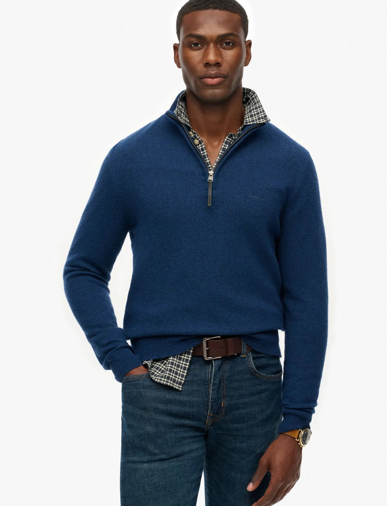 Superdry Wool Blend Half Zip Jumper, 3XL, Navy, Strik > Trøjer Med Halv Lynlås, Herre