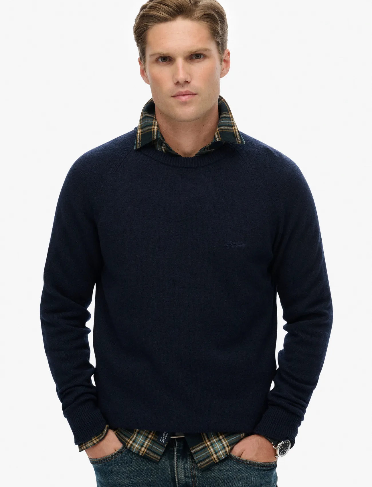 Superdry Wool Blend Jumper, 3XL, Navy, Strik > Runde Halse, Herre
