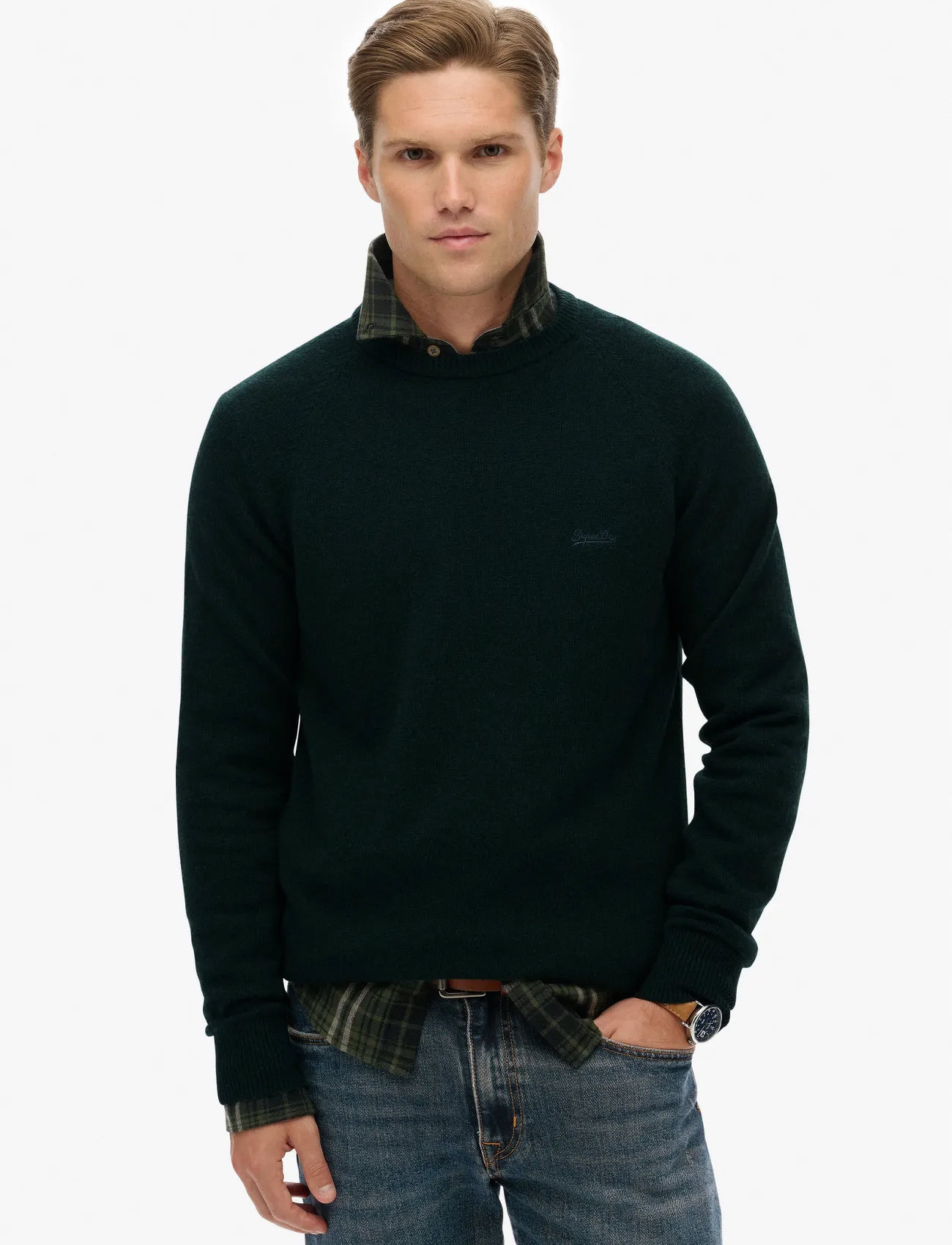 Superdry Wool Blend Jumper, XXL, Khaki green, Strik > Runde Halse, Herre