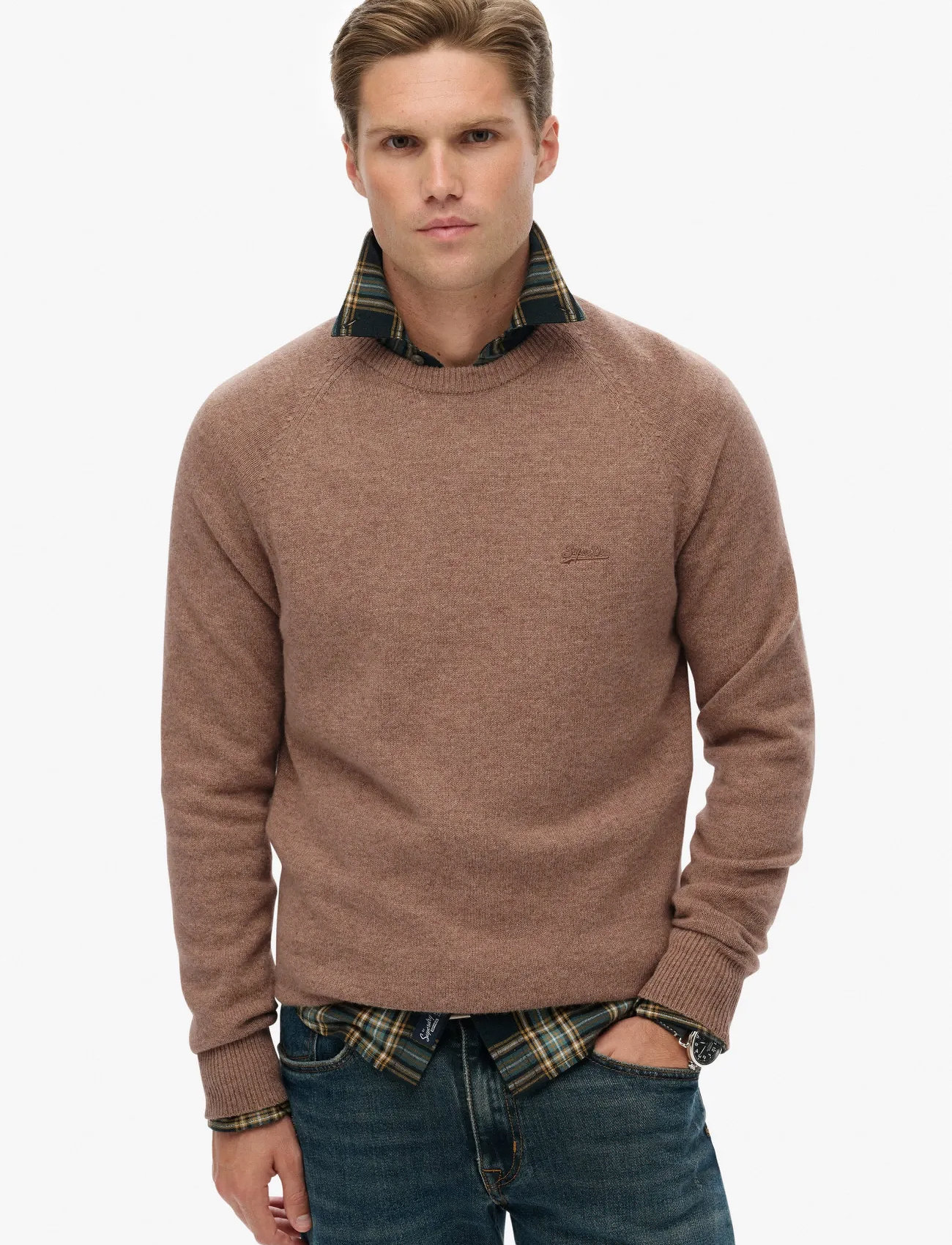 Superdry Wool Blend Jumper, XXL, Brown, Strik > Runde Halse, Herre