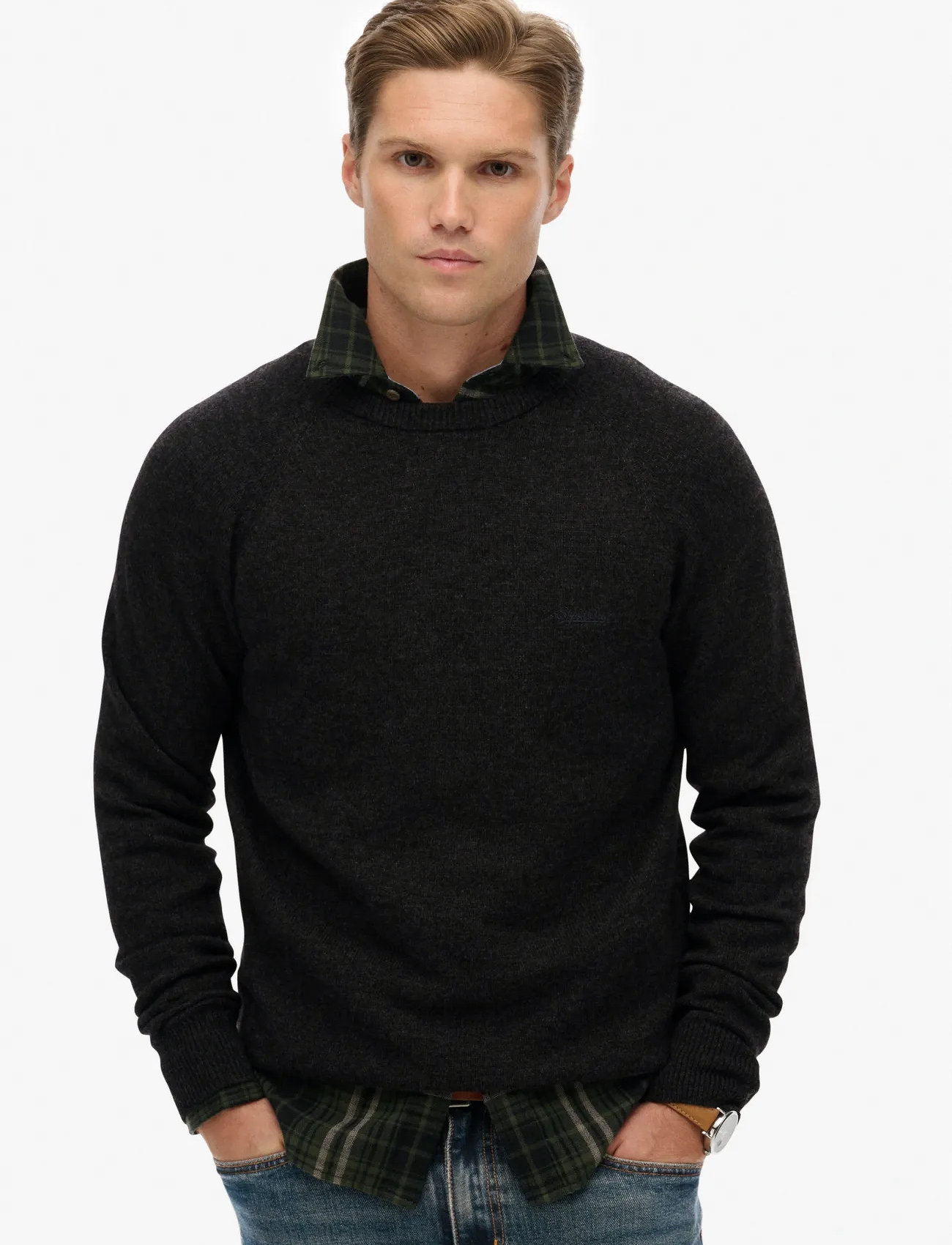 Superdry Wool Blend Jumper, S, Grey, Strik > Runde Halse, Herre