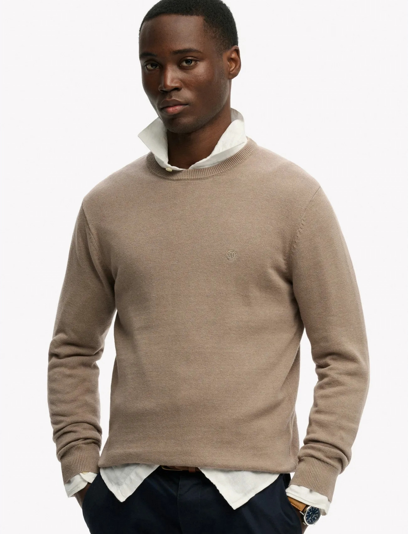 Superdry Essentials Cotton Jumper, M, Beige, Strik > Runde Halse, Herre
