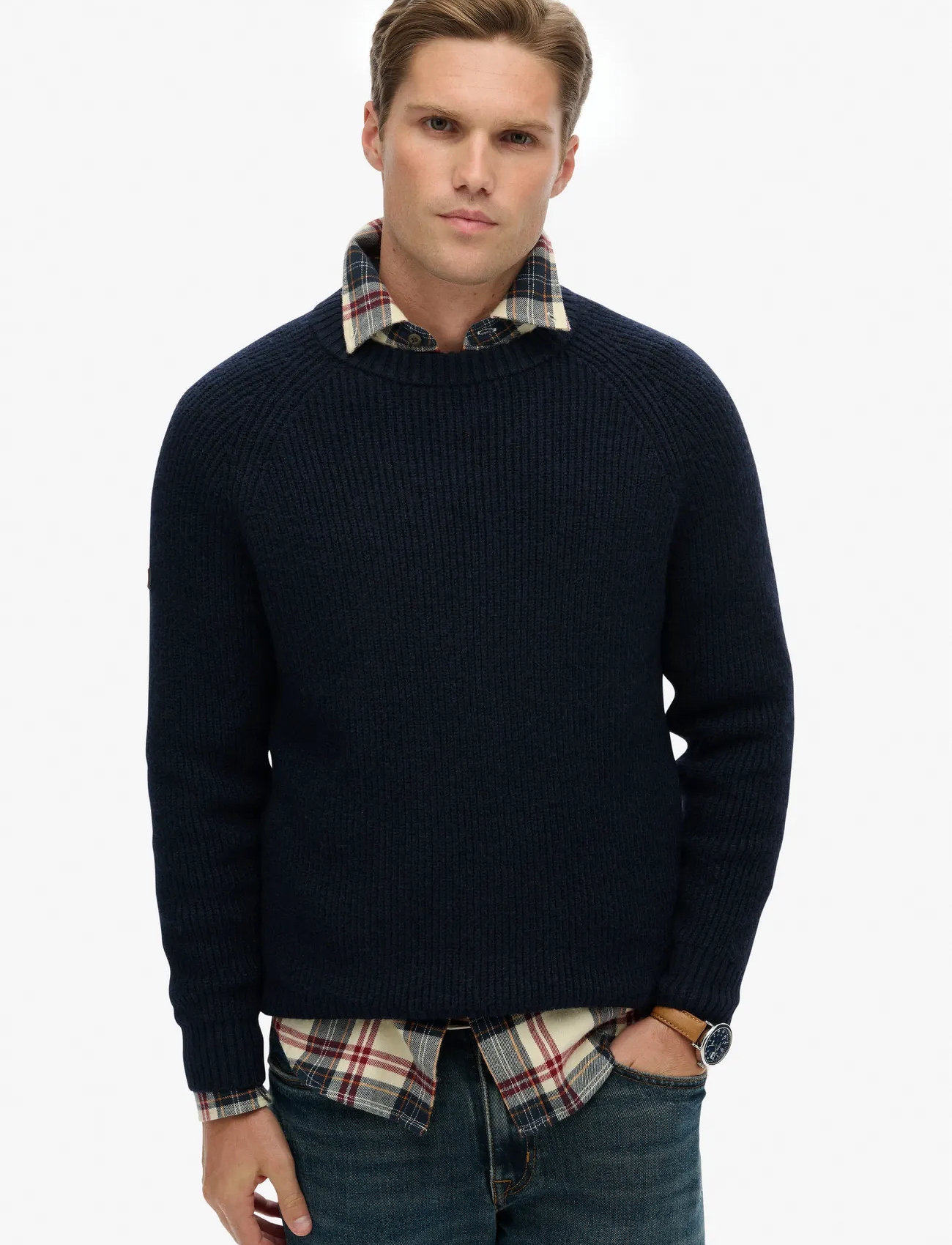 Superdry Chunky Raglan Jumper, M, Navy, Strik > Runde Halse, Herre
