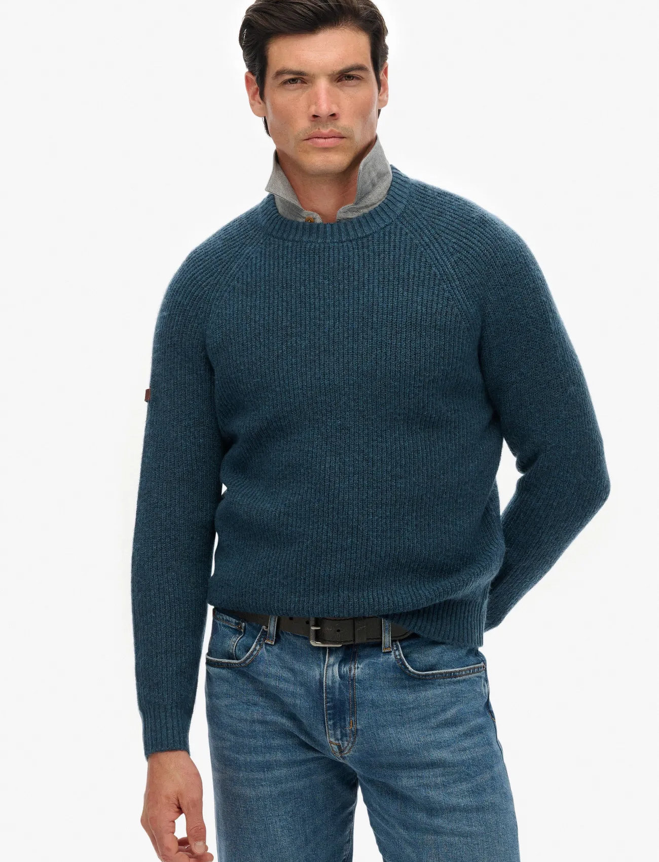 Superdry Chunky Raglan Jumper, XL, Navy, Strik > Runde Halse, Herre