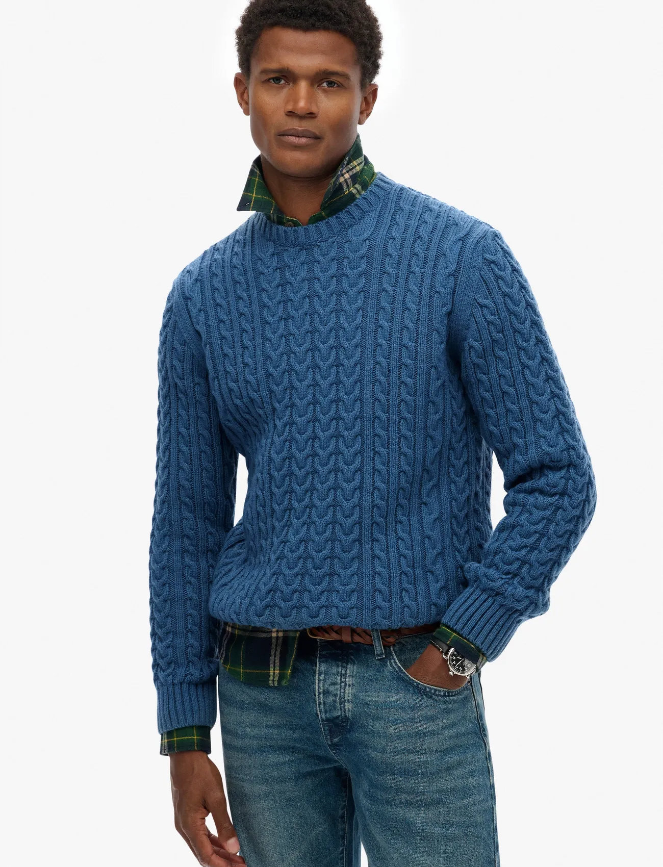 Superdry Jacob Cable Jumper, XXL, Blue, Strik > Runde Halse, Herre