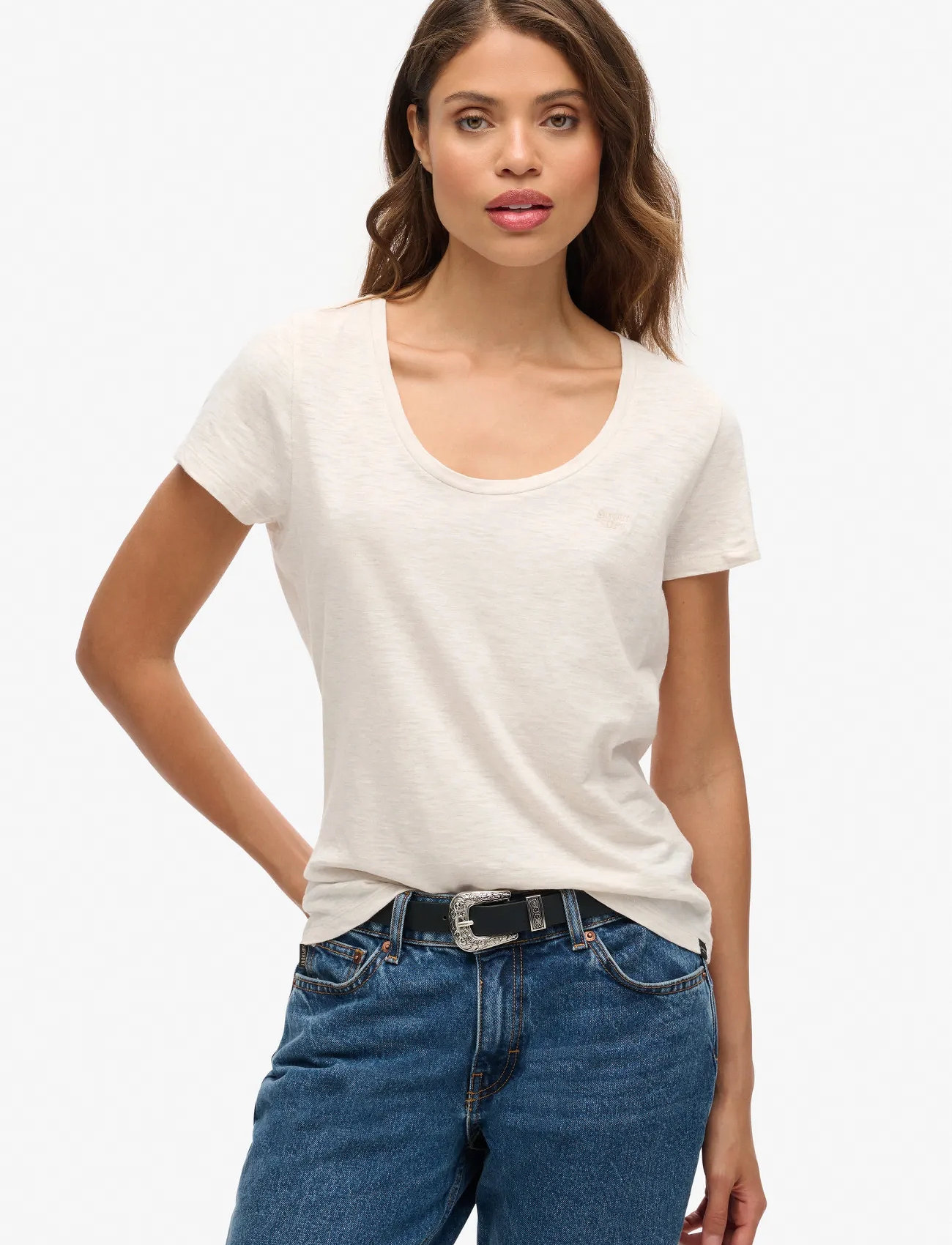 Superdry Scoop Neck Tee, 10, White, T-Shirts & Toppe > Kortærmede, Dame