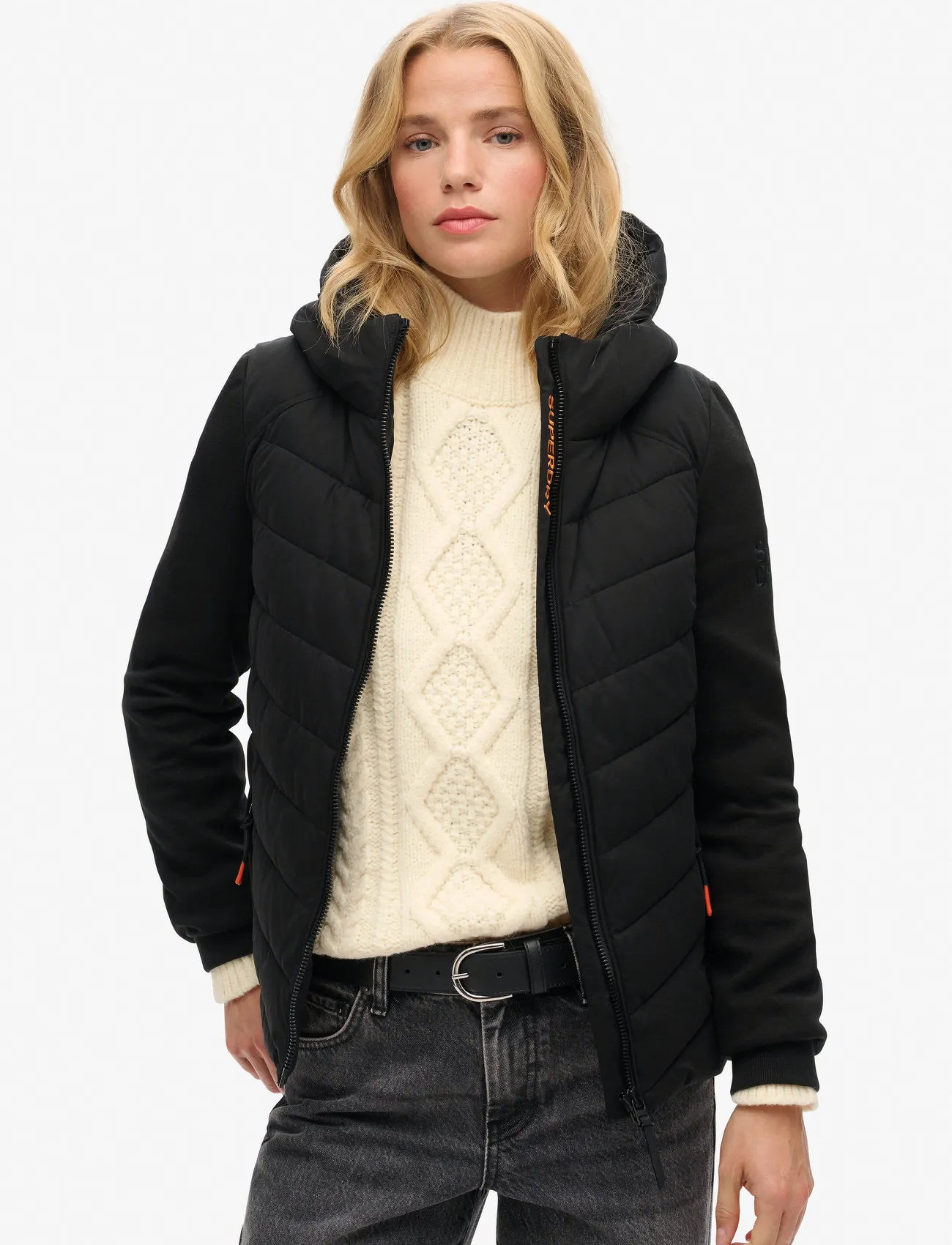 Superdry Hood Storm Hybrid Padded Jkt, 8, Black, Jakker > Vatteret Jakke, Dame