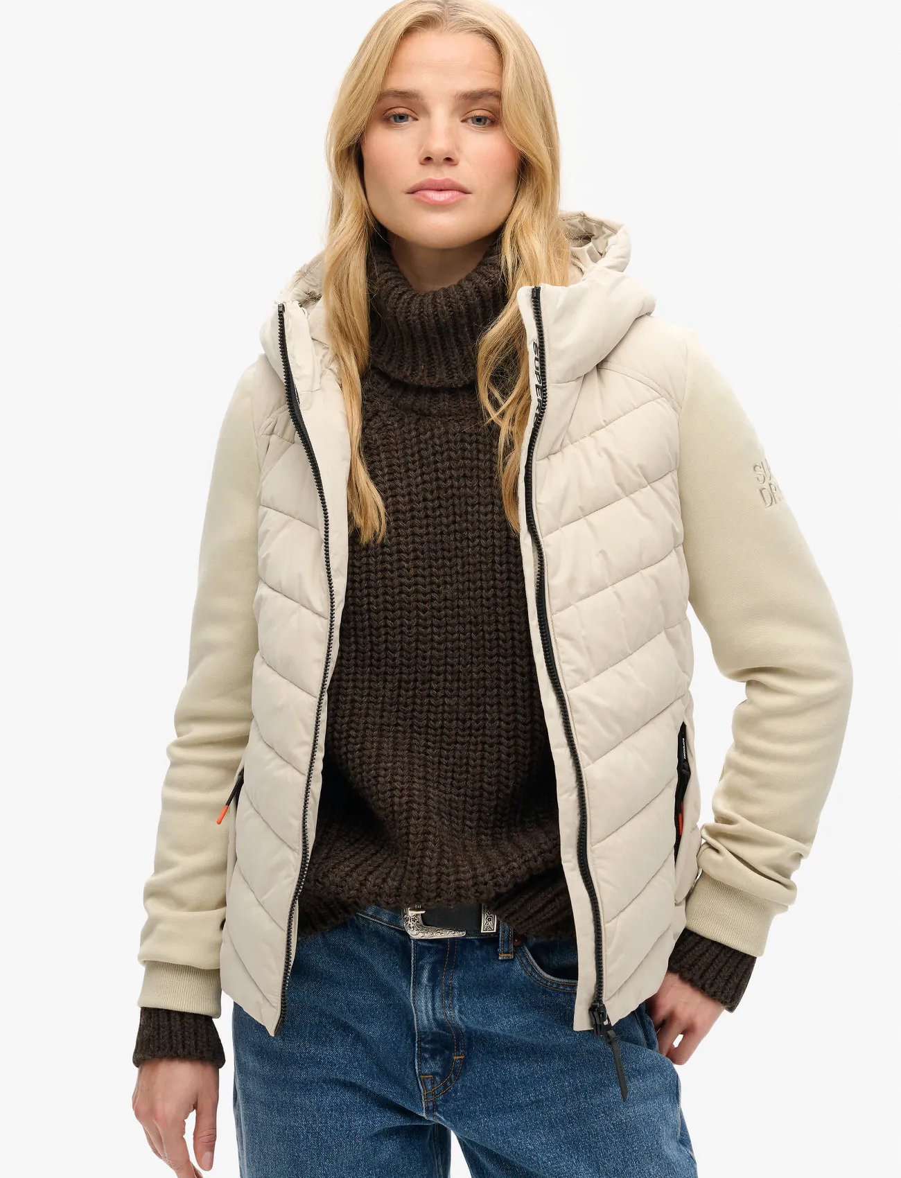 Superdry Hood Storm Hybrid Padded Jkt, 16, Beige, Jakker > Vatteret Jakke, Dame