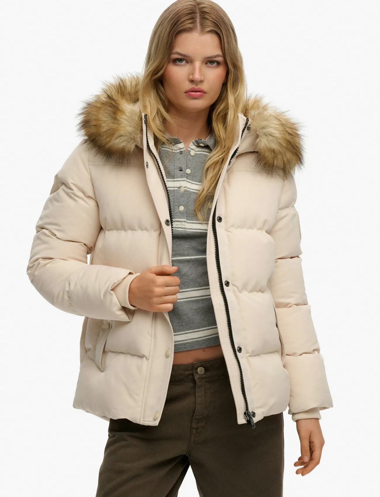 Superdry Everest 5 Baffle Puffer Jkt, S, Cream, Jakker > Vatteret Jakke, Dame