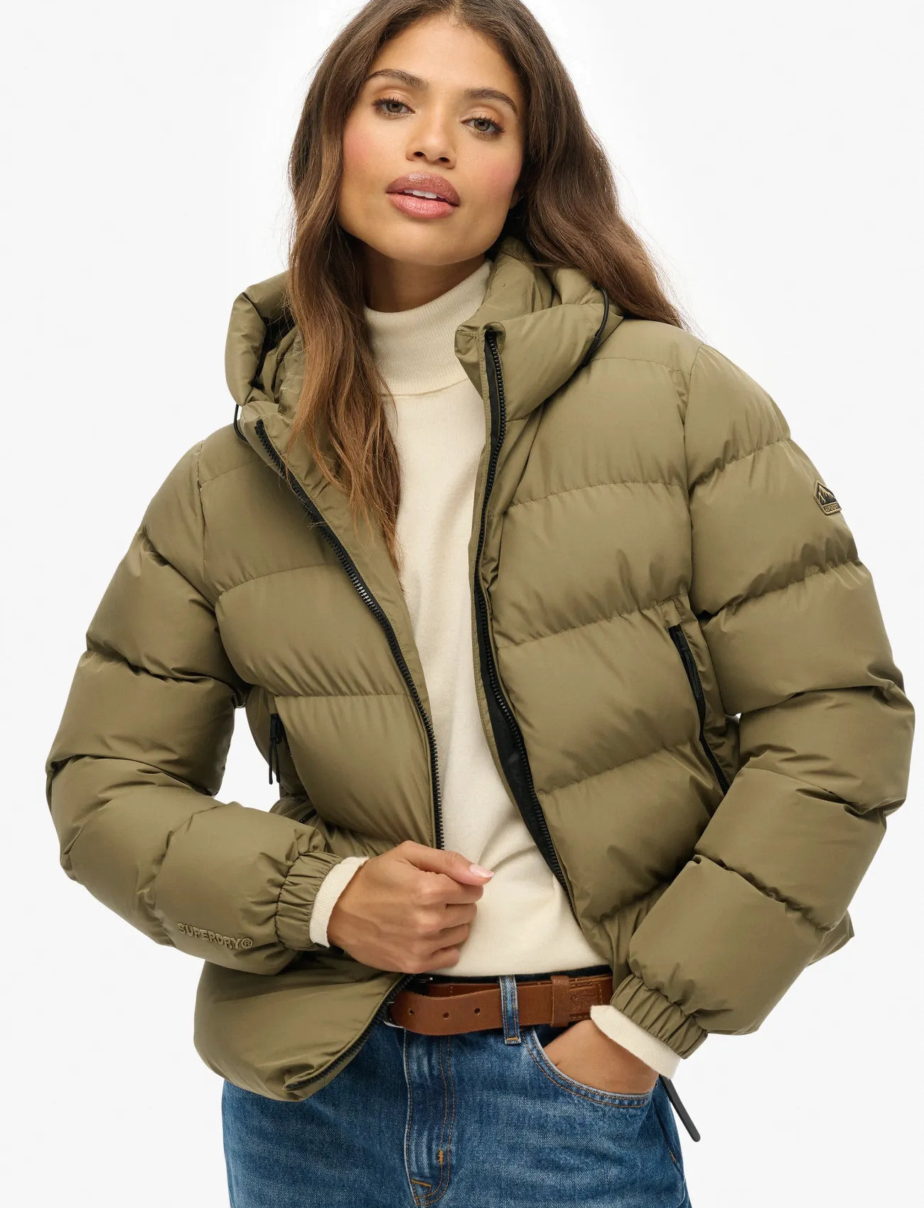 Superdry Hooded Sports Puffer Jacket, M, Khaki green, Jakker > Vatteret Jakke, Dame