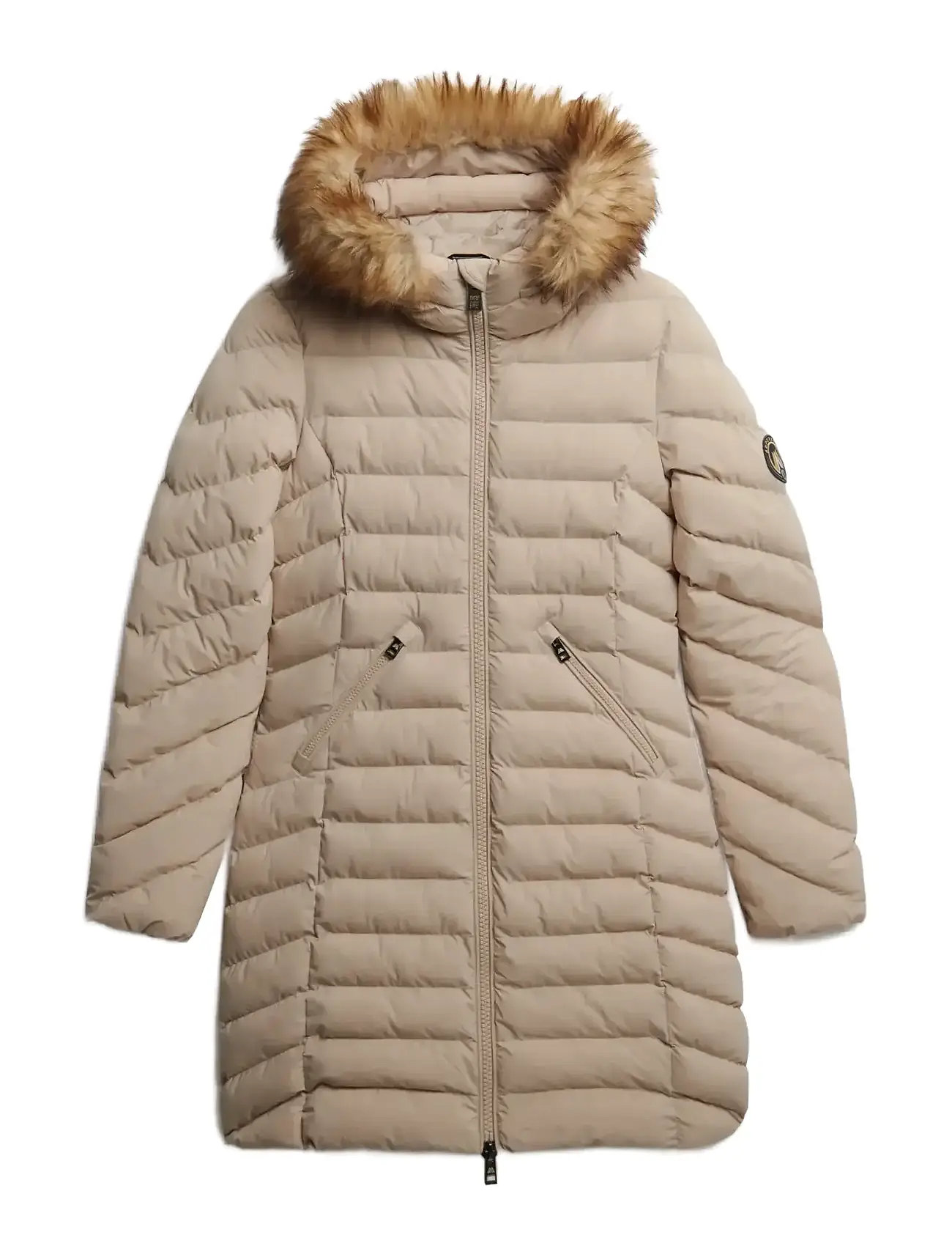 SUPERDRY Fuji Kunstpelz Hood Mid Length Beige - M - Damen