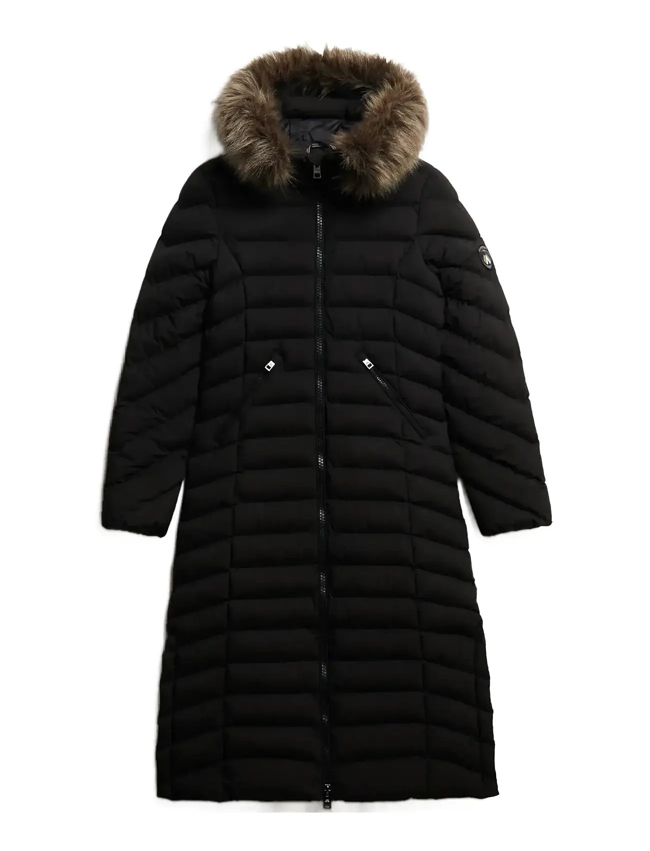 SUPERDRY Fuji Kunstpelz Hooded Longline Schwarz - M - Damen