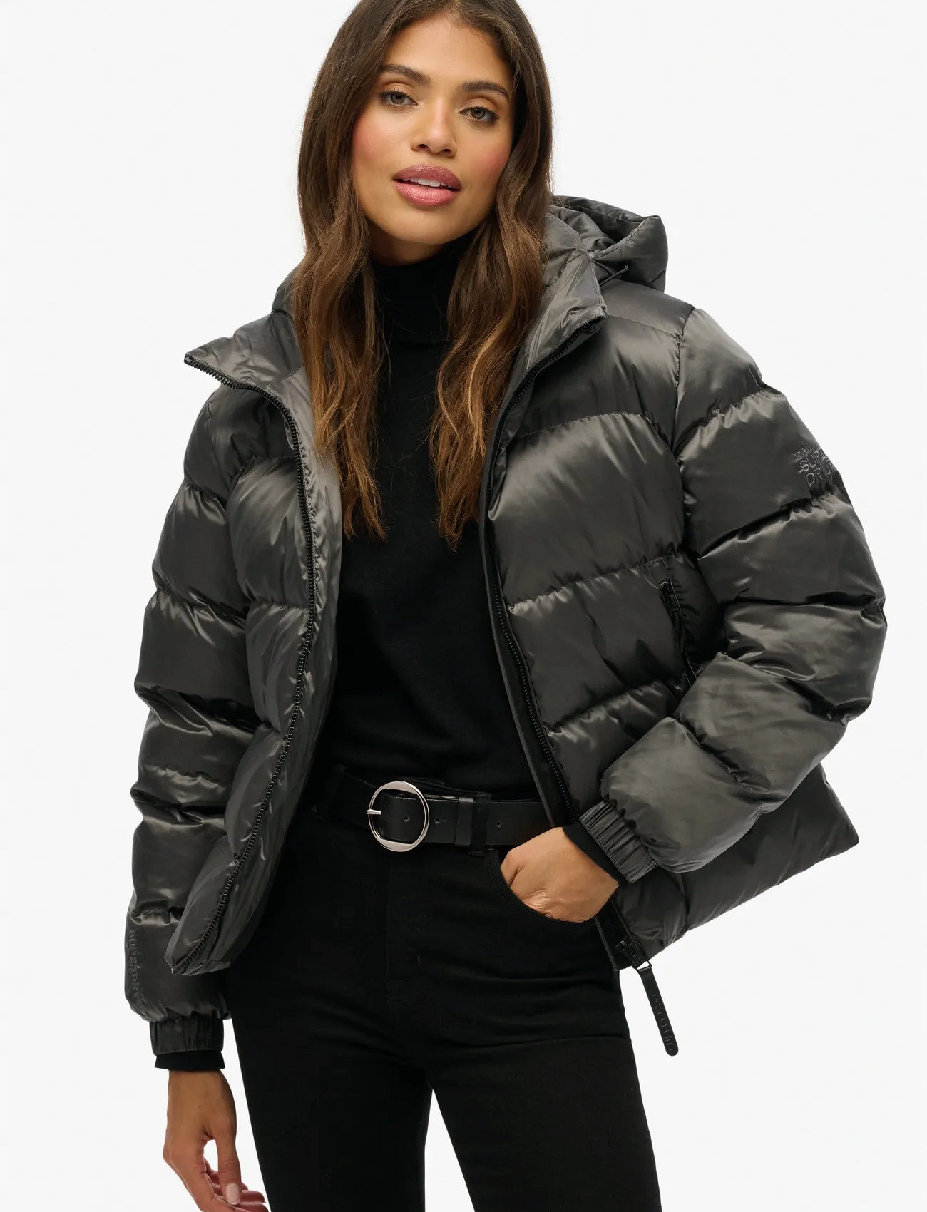 Superdry Hooded Luxe Sports Puffer, M, Black, Jakker > Vatteret Jakke, Dame