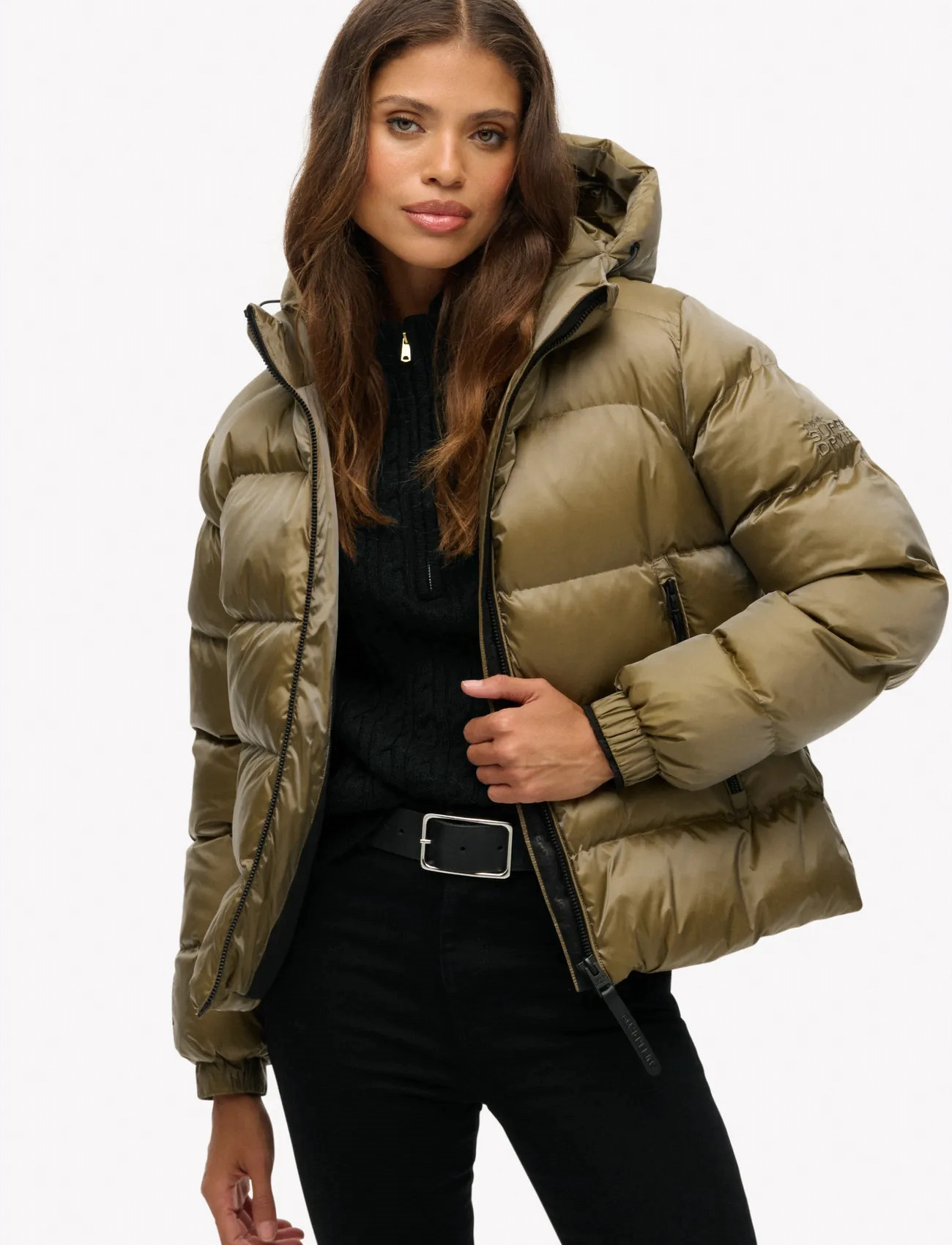 Superdry Hooded Luxe Sports Puffer, M, Brown, Jakker > Vatteret Jakke, Dame