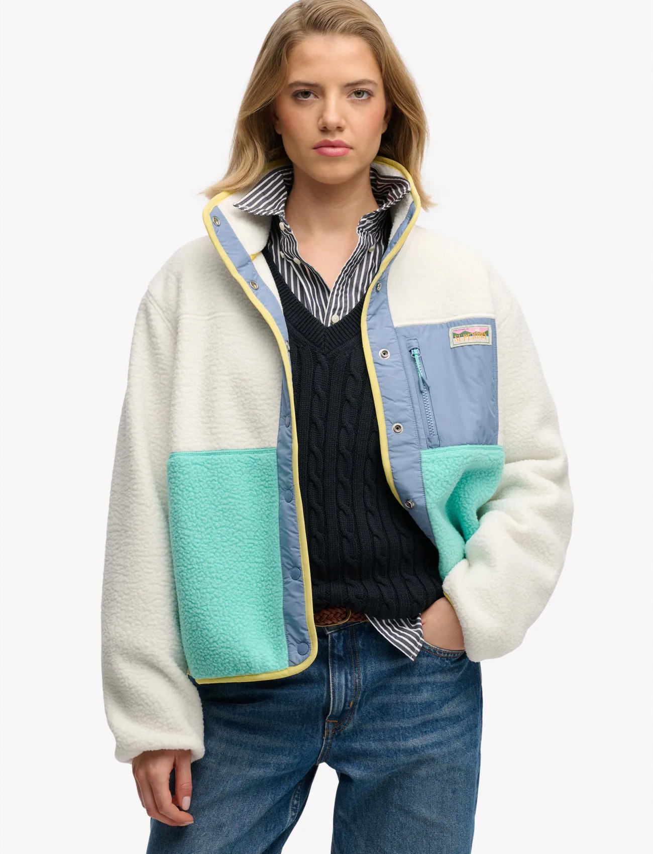 Superdry Colour Block Fleece Jacket, 10, White, Sweatshirts & Hættetrøjer > Fleeces & Midlayers, Dame