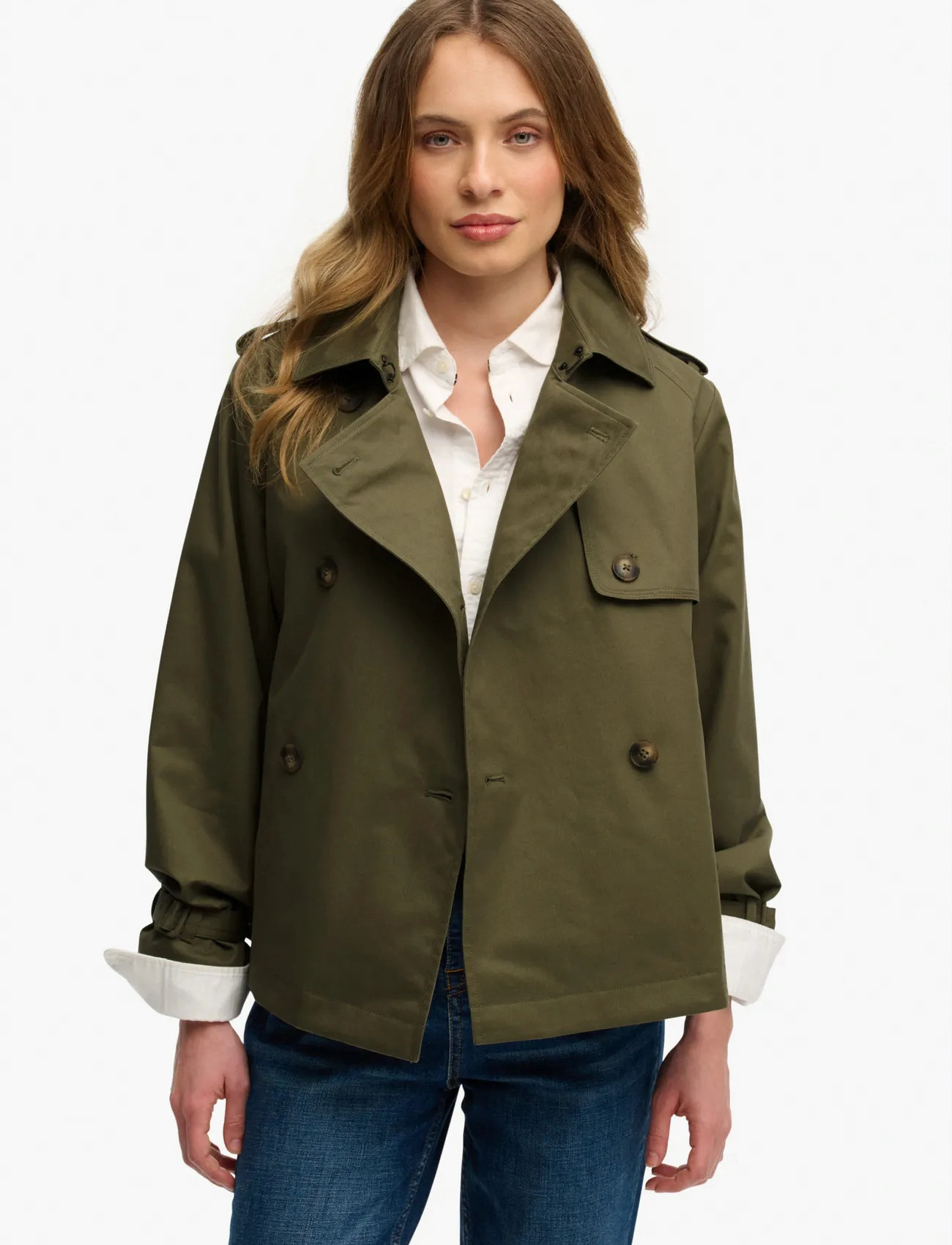 Superdry Short Trench Coat, 16, Khaki green, Frakker > Trenchcoats, Dame