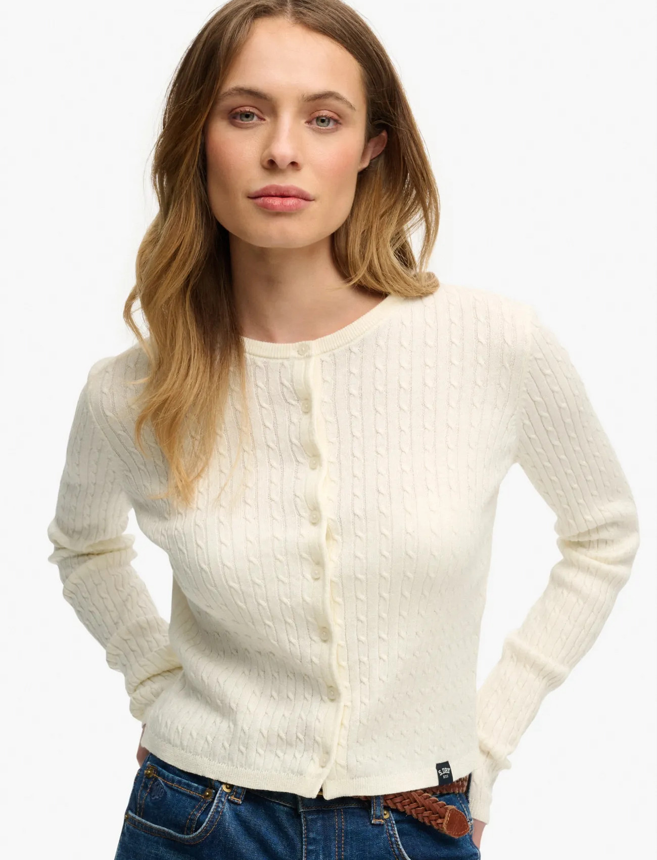 Superdry Lw Essential Cardigan, 12, Cream, Strik > Cardigans, Dame