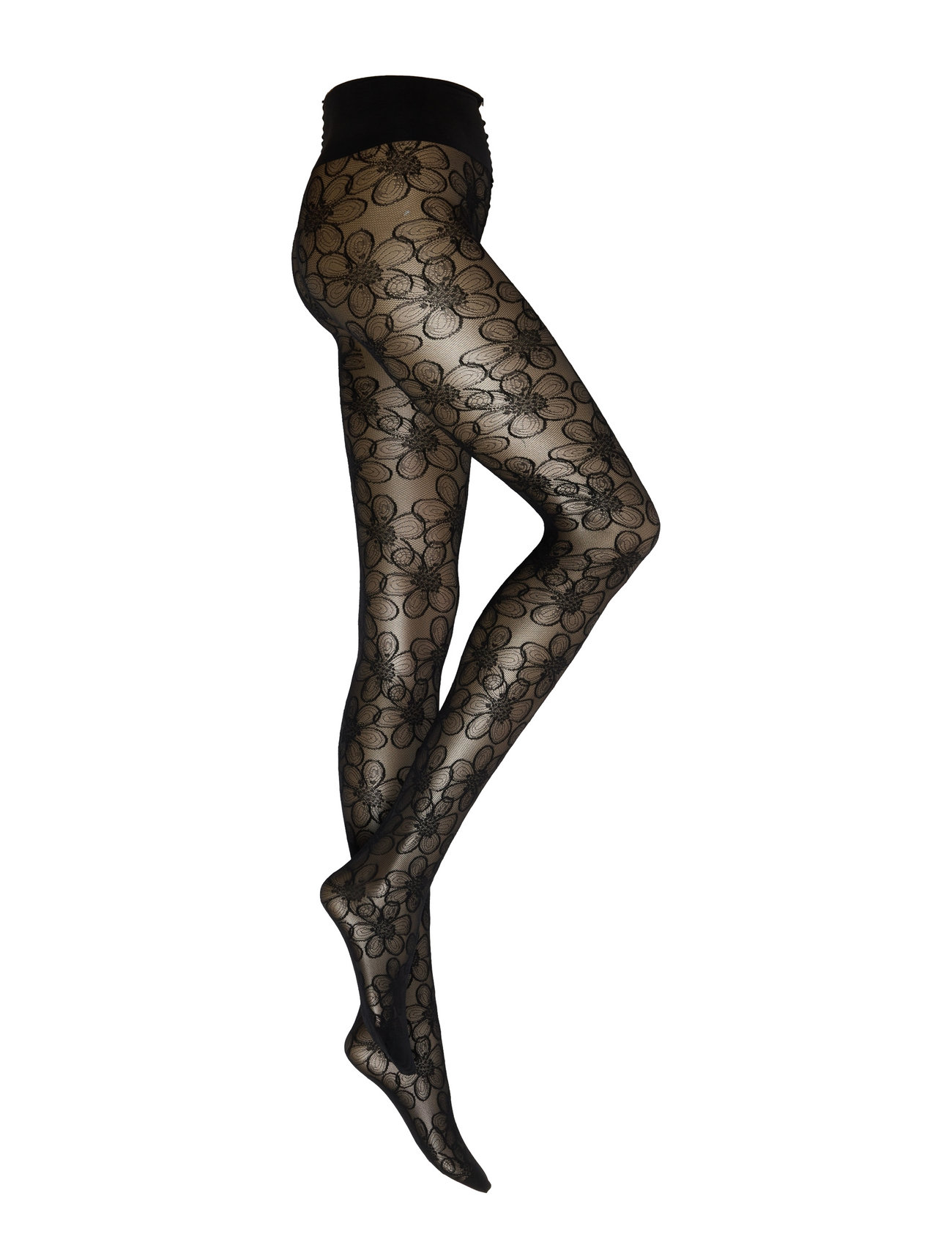 Maja Flower Tights Designers Pantyhose & Leggings Black Swedish Stockings