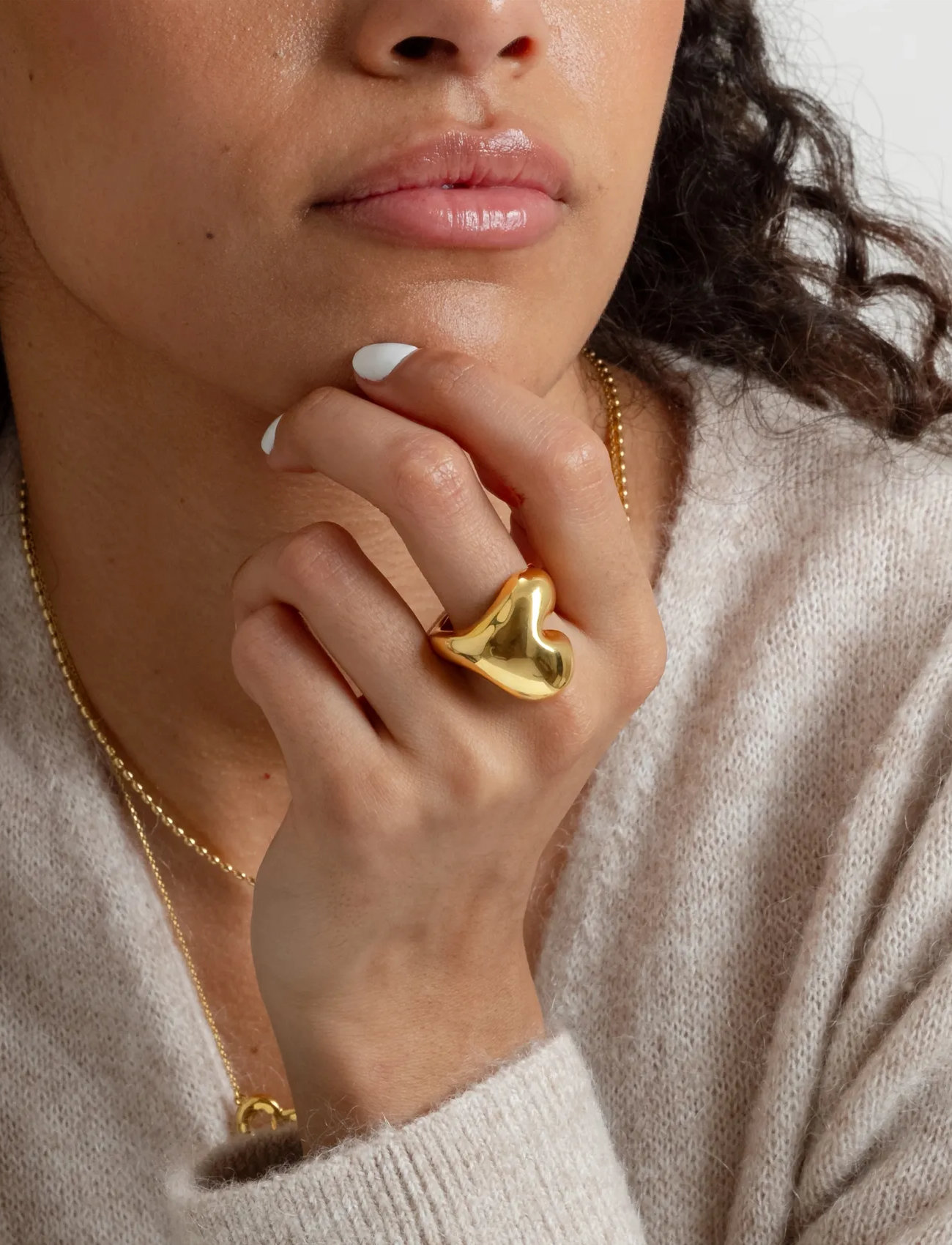 Syster P Bolded Heart Ring Gold, 7, Gold, Smykker > Ringe, Dame