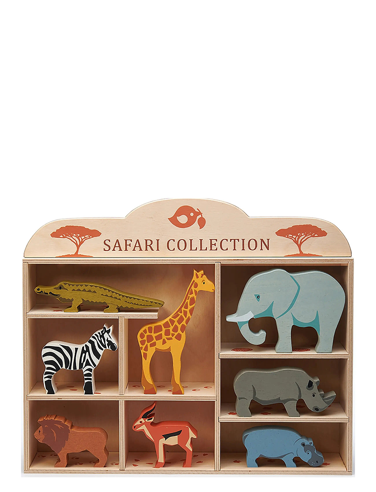 Display Shelf With 8 Wooden Animals - Safari Toys Playsets & Action Figures Wooden Figures Multi/patterned Tender Leaf