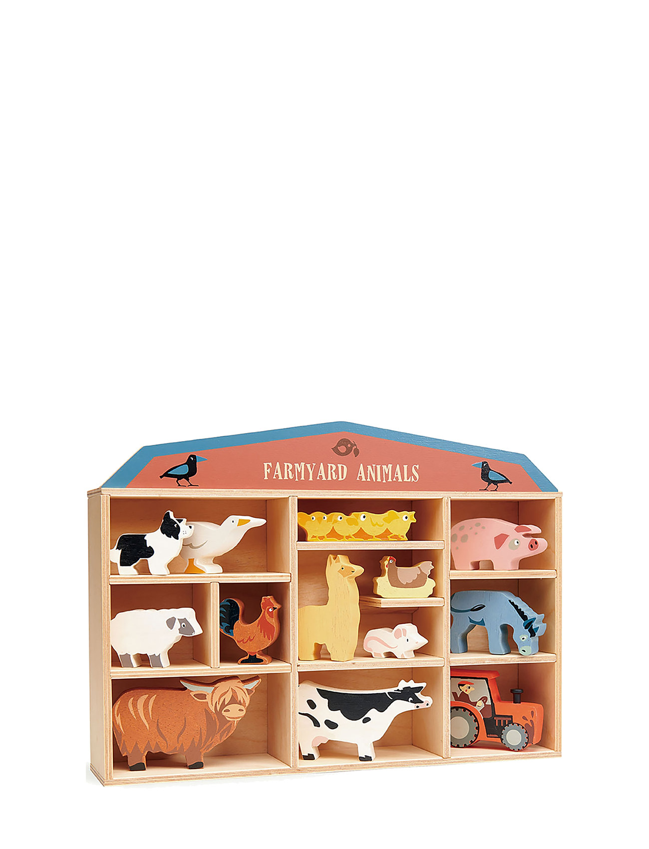 Display Shelf With 13 Wooden Animals - Farmyard Toys Playsets & Action Figures Wooden Figures Multi/patterned Tender Leaf