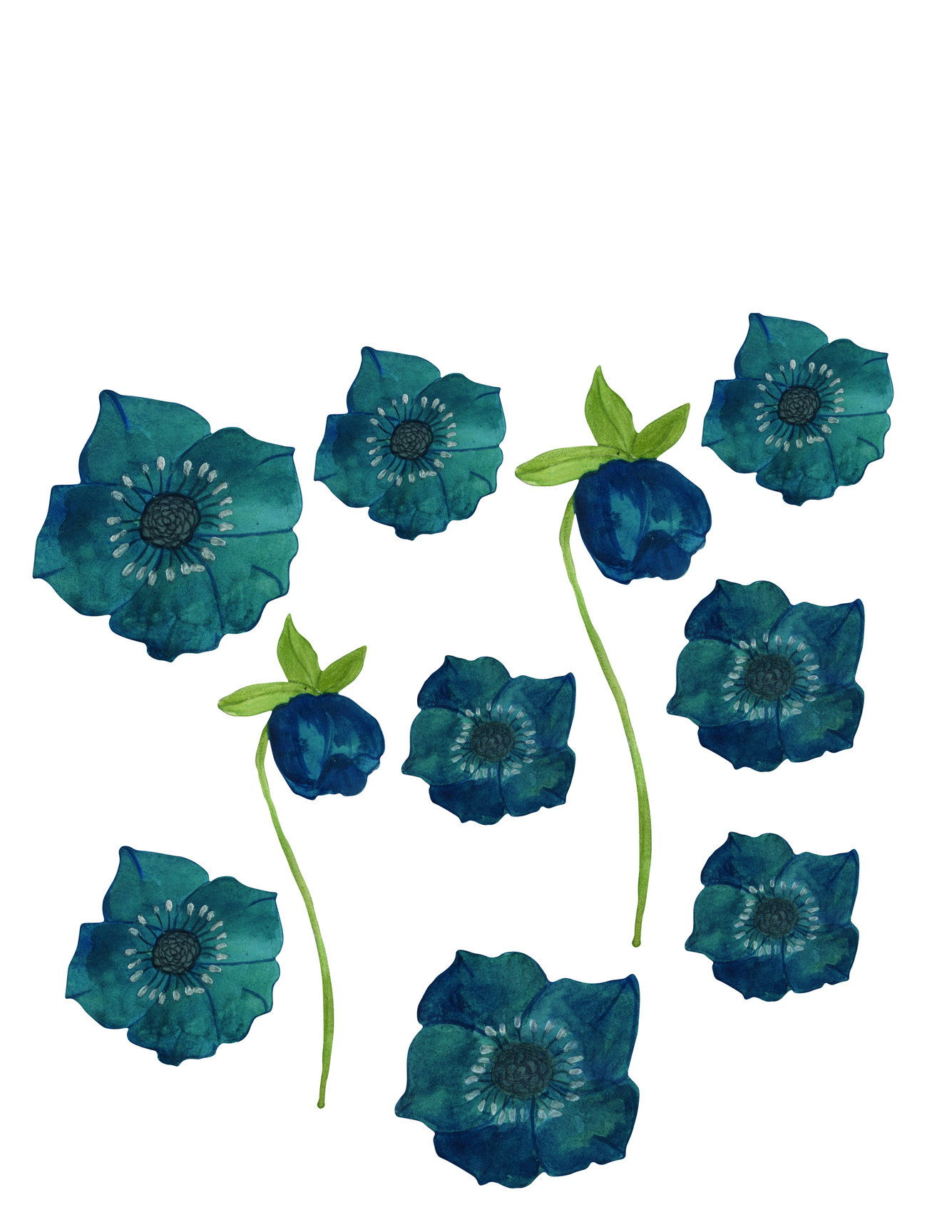 Wall Sticker Blue Flowers 10 Pcs. Home Kids Decor Wall Stickers Nature Multi/patterned That's Mine