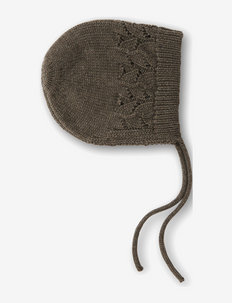 Bonnette Knitted pointelle Helmet 0-6 M - kepuraitės kūdikiams - earth brown melange