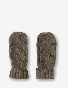 Mouflettes Knitted pointelle Mittens  0-12 M - rękawiczki jednopalczaste - earth brown melange