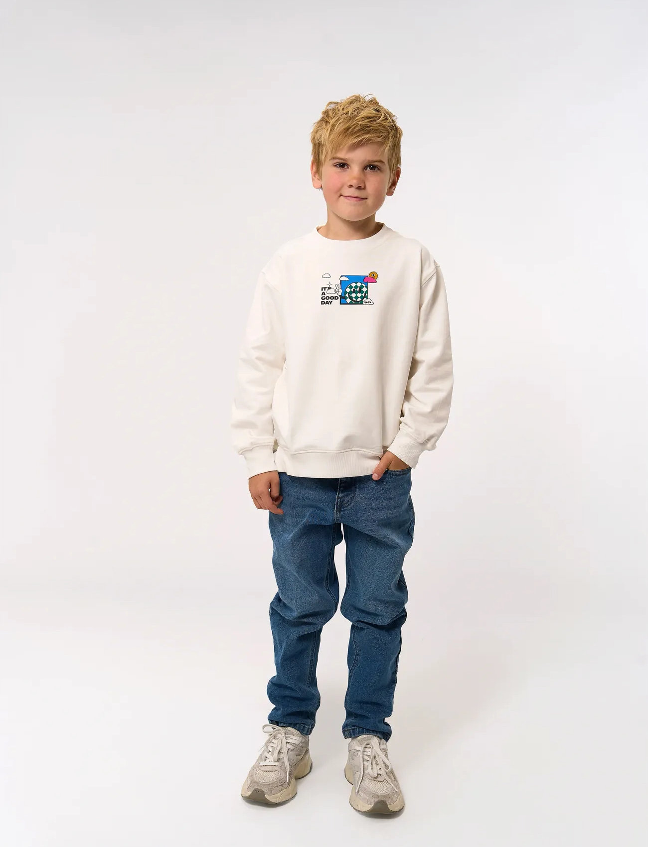 The New Tnphillip Sweatshirt, 98/104, White, Sweatshirts & Hættetrøjer > Sweatshirts, Børn