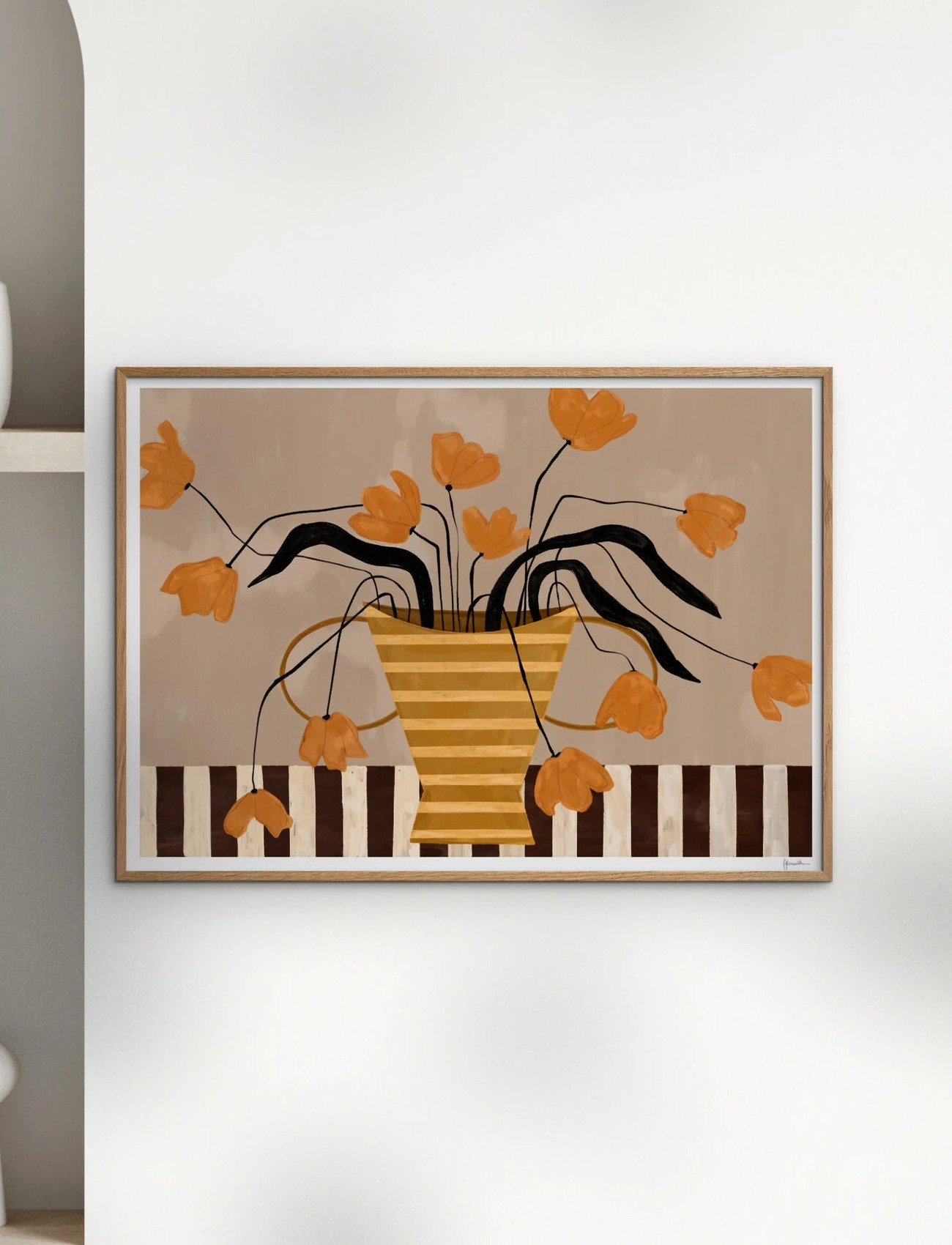 The Poster Club The Poster Club X Frankie Penwill - Flowers In Yellow Striped Vase, 70X 100 cm, Multi/patterned, Plakater > Botaniske, Unisex