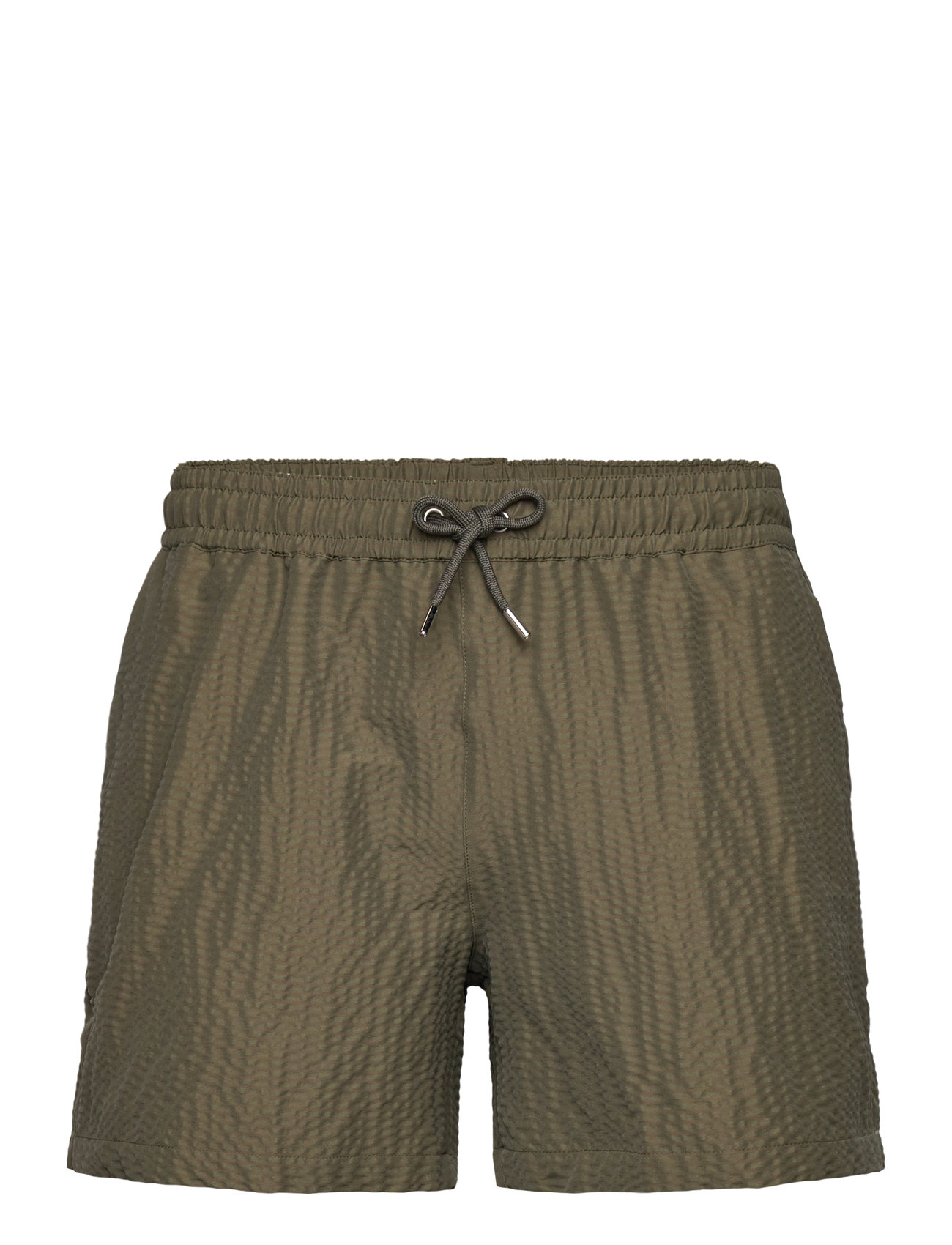 Classic Swim Shorts Olive Seersucker Badeshorts Khaki Green The Resort Co.