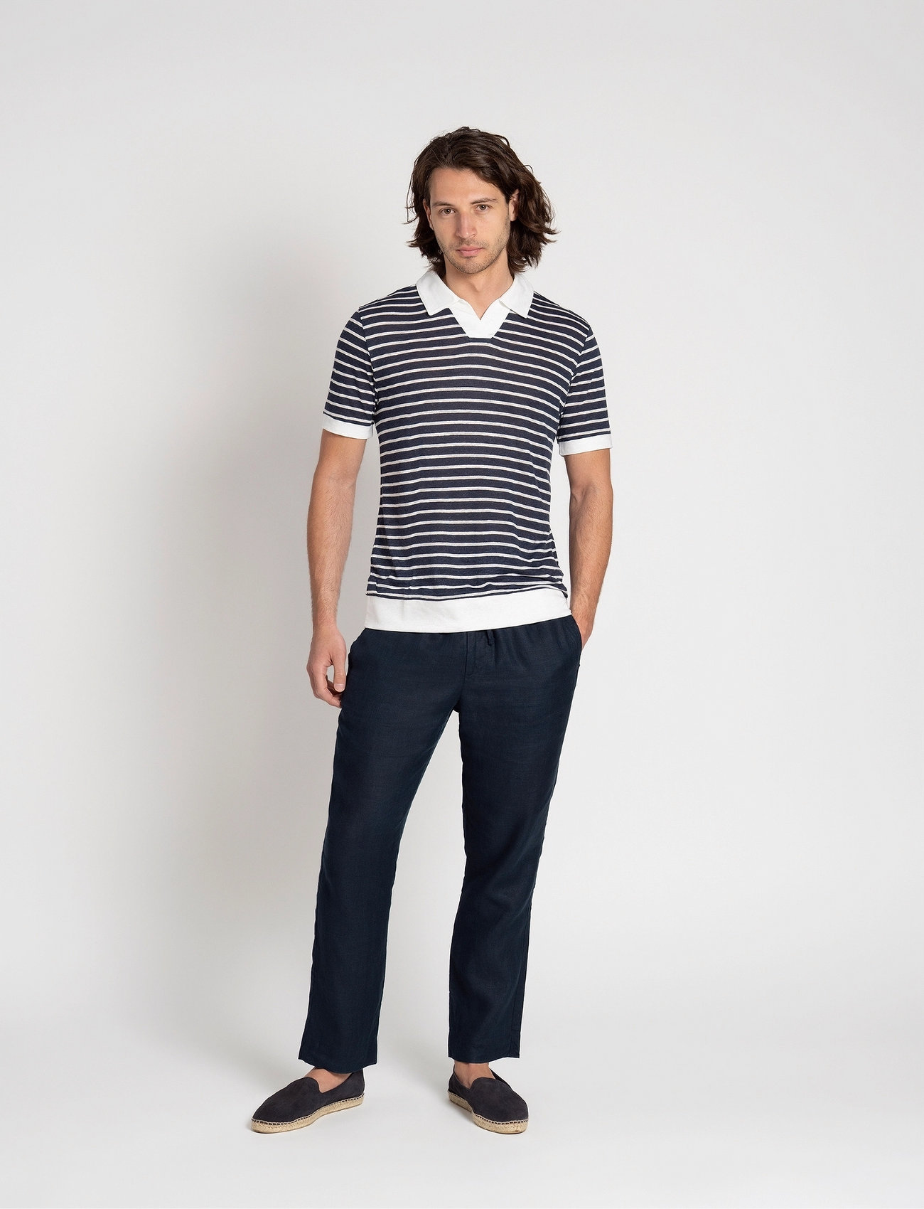 The Resort Co. Resort Polo Navy Striped, S, Navy, Poloer > Kortærmede, Herre