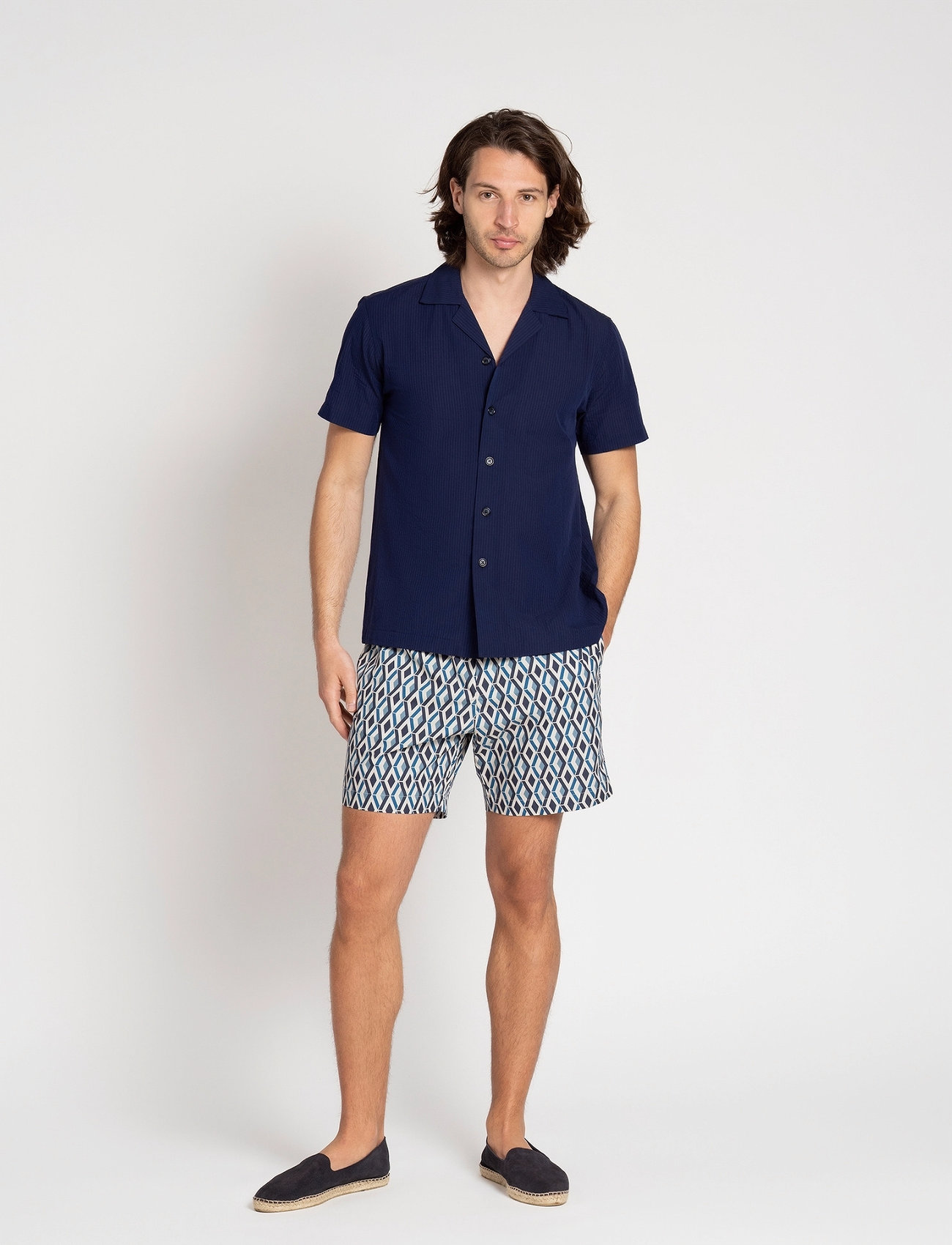 The Resort Co. Seersucker Resort Shirt Navy, XXL, Navy, Skjorter > Kortærmede Shirts, Herre