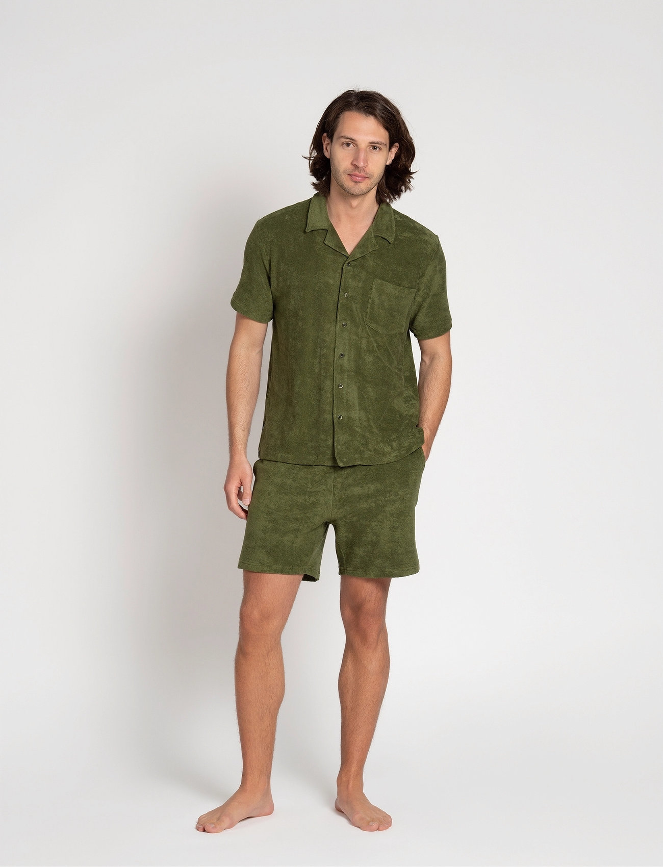 The Resort Co. Terry Resort Shirt Cypress Green, L, Green, Skjorter > Kortærmede Shirts, Herre