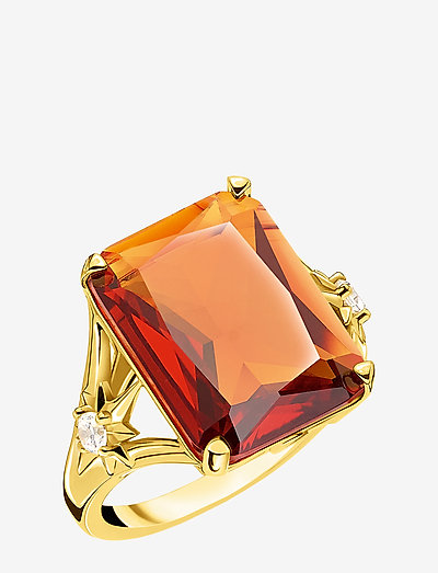 Ring Orange stone, large, with star - sormukset - orange