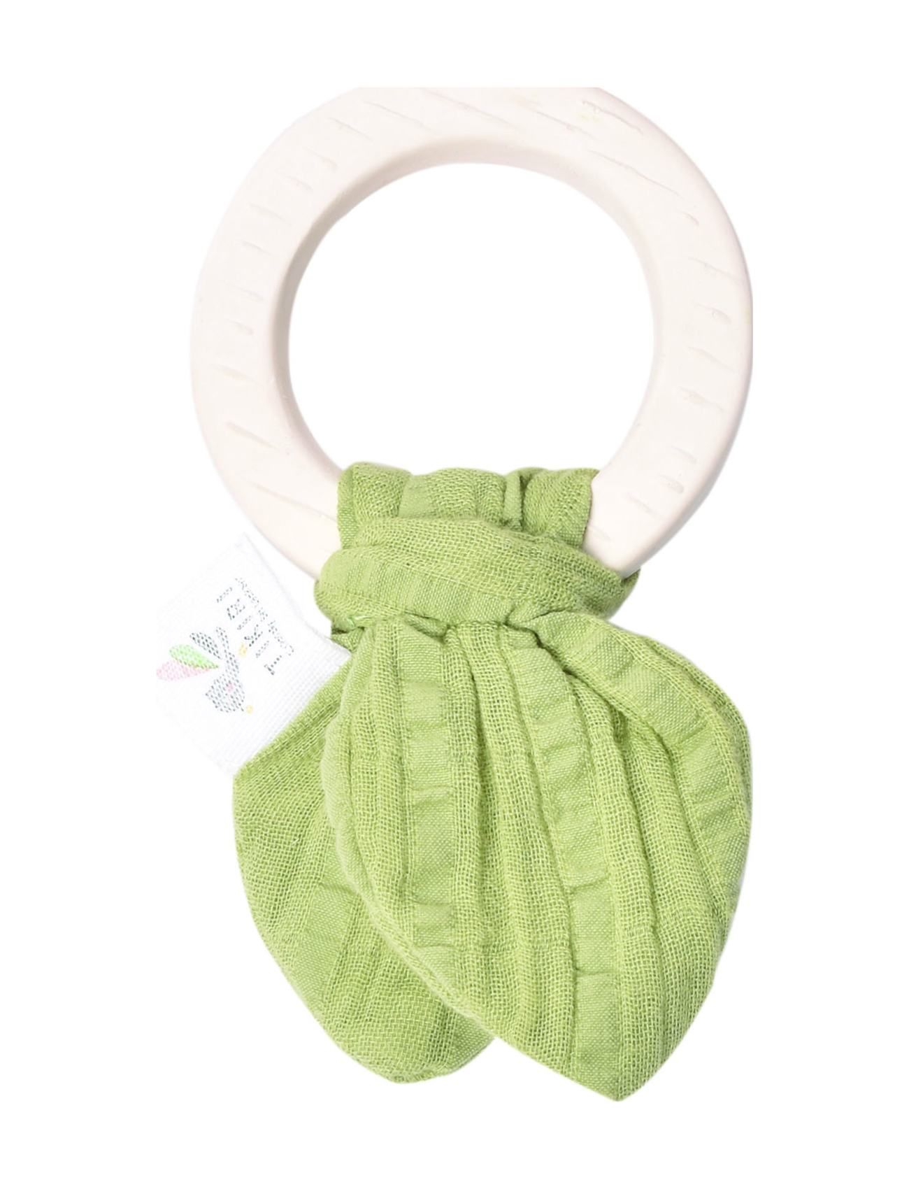 Rubber Teething/Muslin Tie Green Toys Baby Toys Teething Toys Green Tikiri