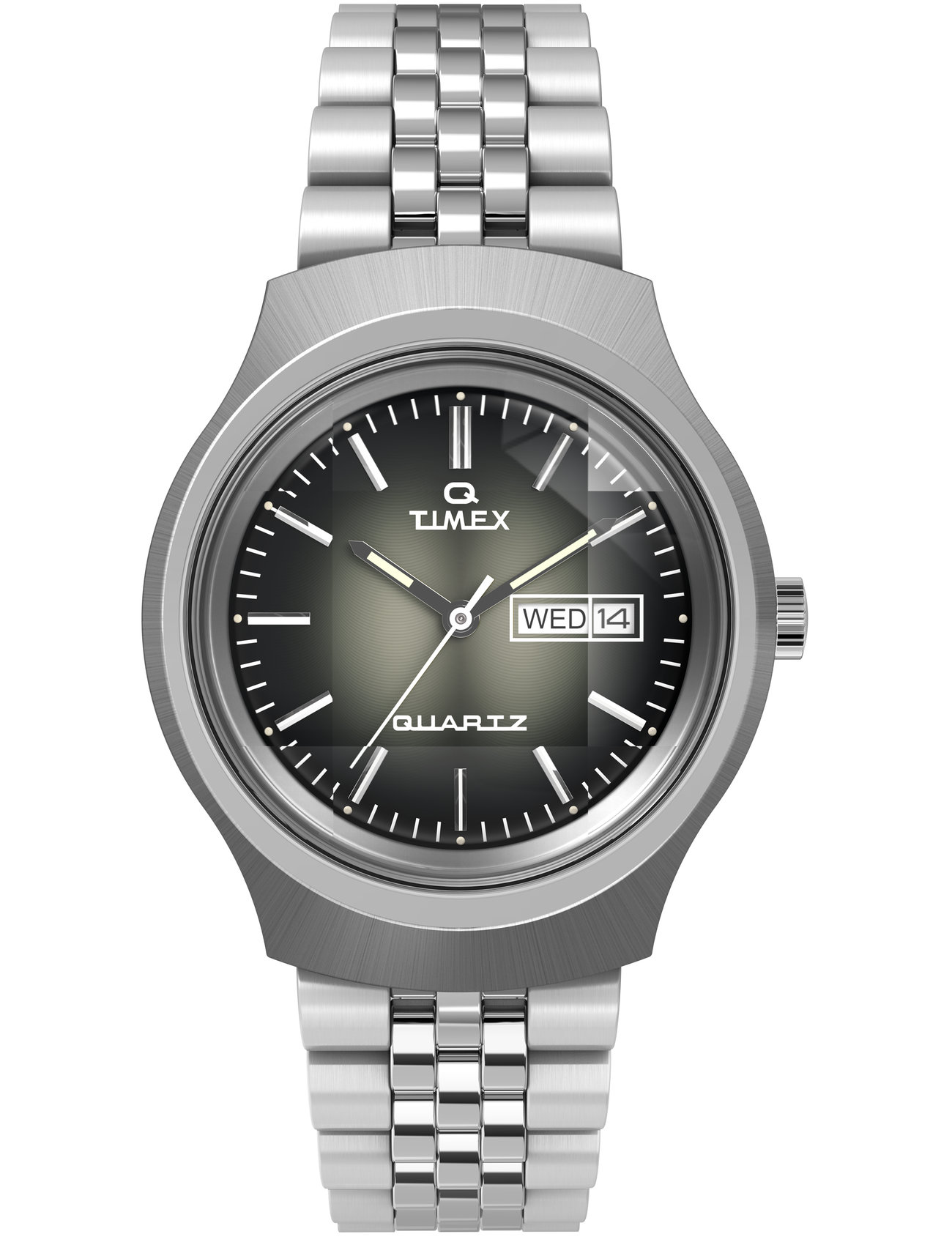 Timex Q Gray Dial Reissue Sst Case And Bracelet Silver