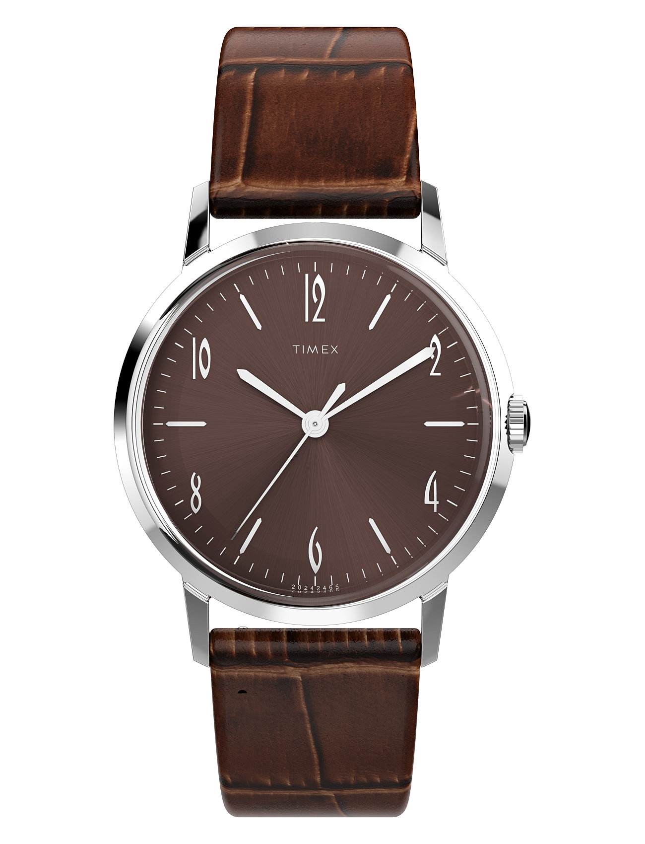 Timex Marlin Handwind 34Mm Sst Case Brown Dial Brown Leather Strap Silver